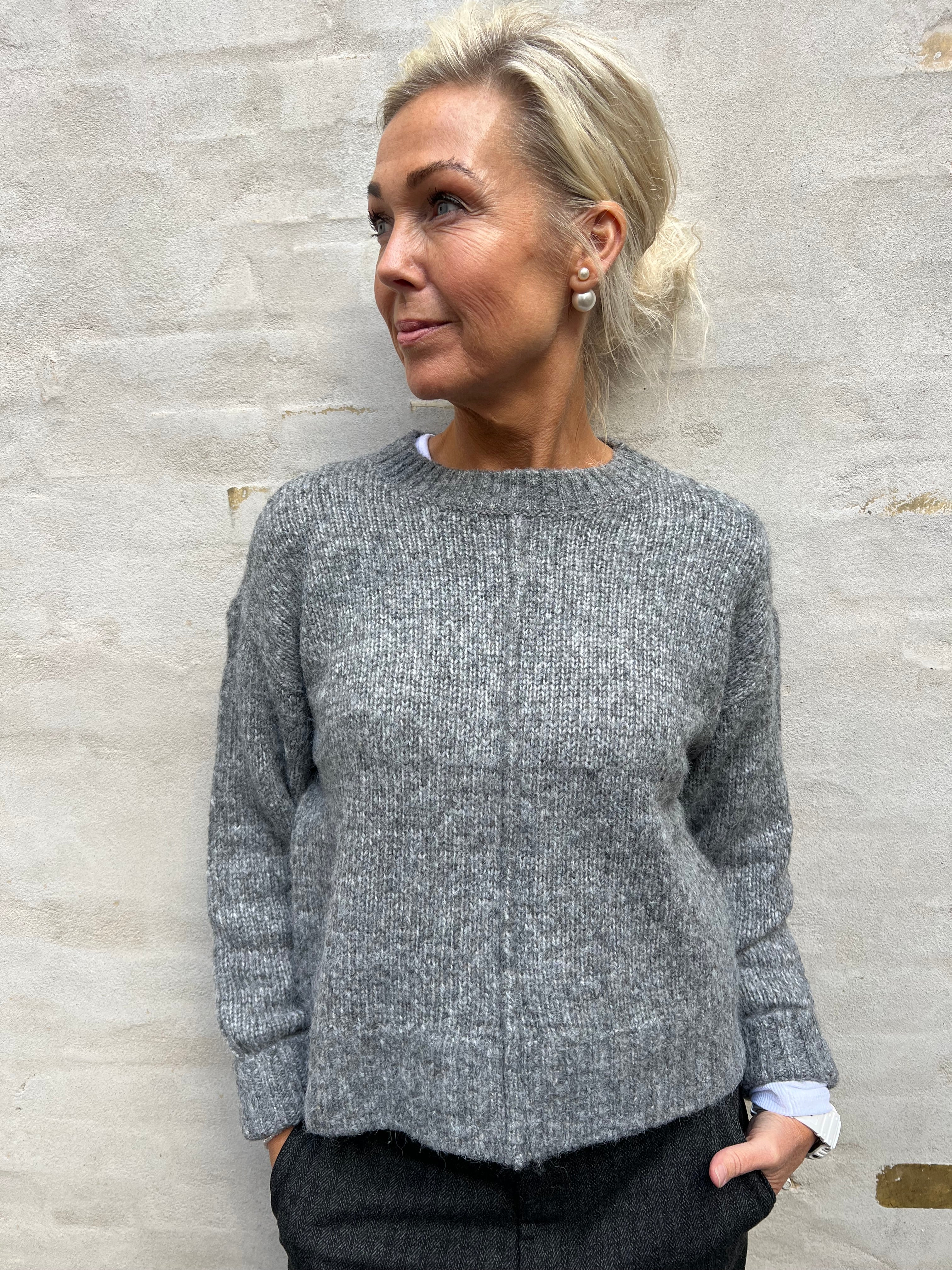 MALONE L/S O-NECK PULLOVER - Medium Grey Melange