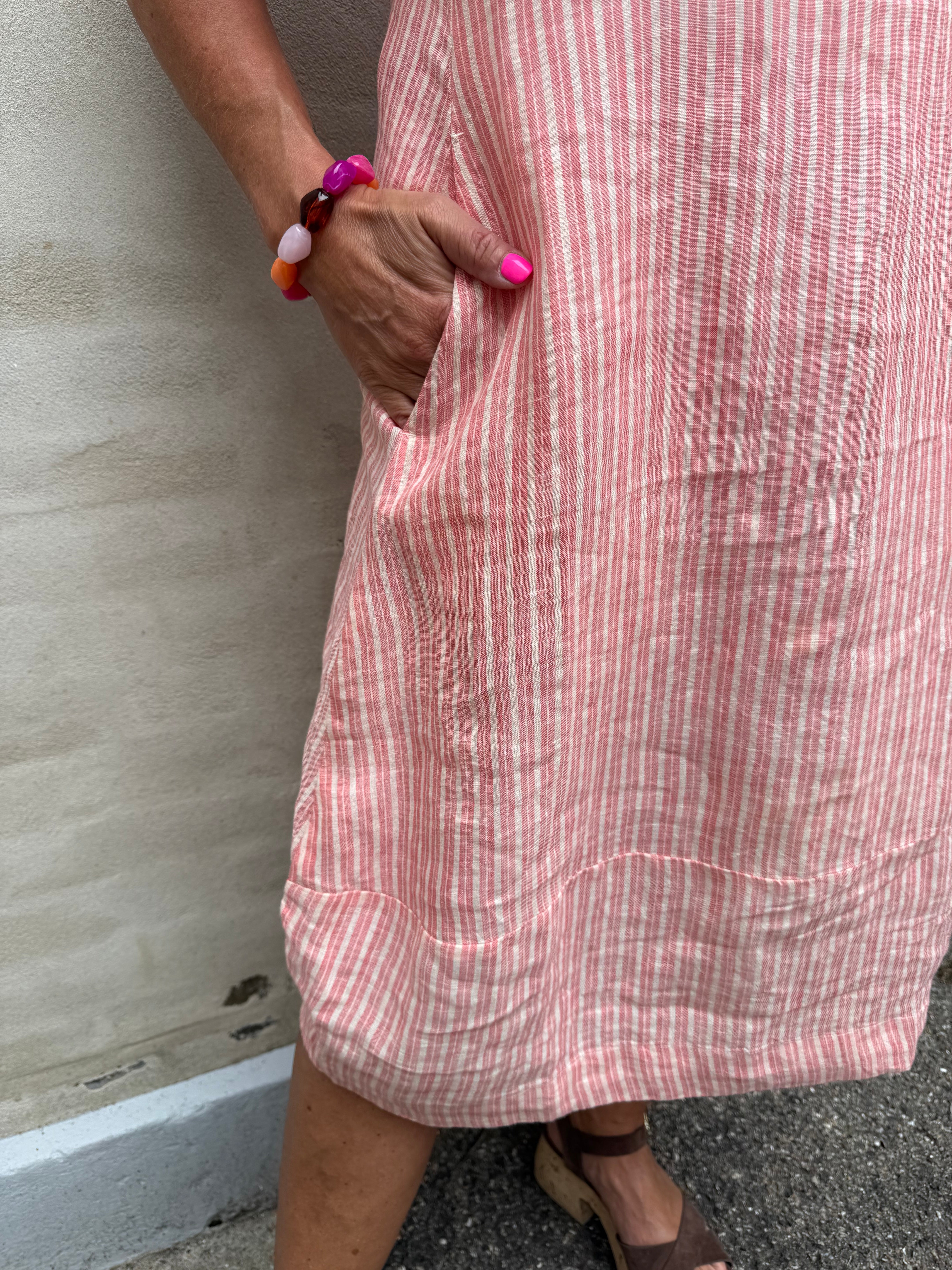 Aniela Molly SS Placket Dress  - Sugar Coral/Whitecap Stripe