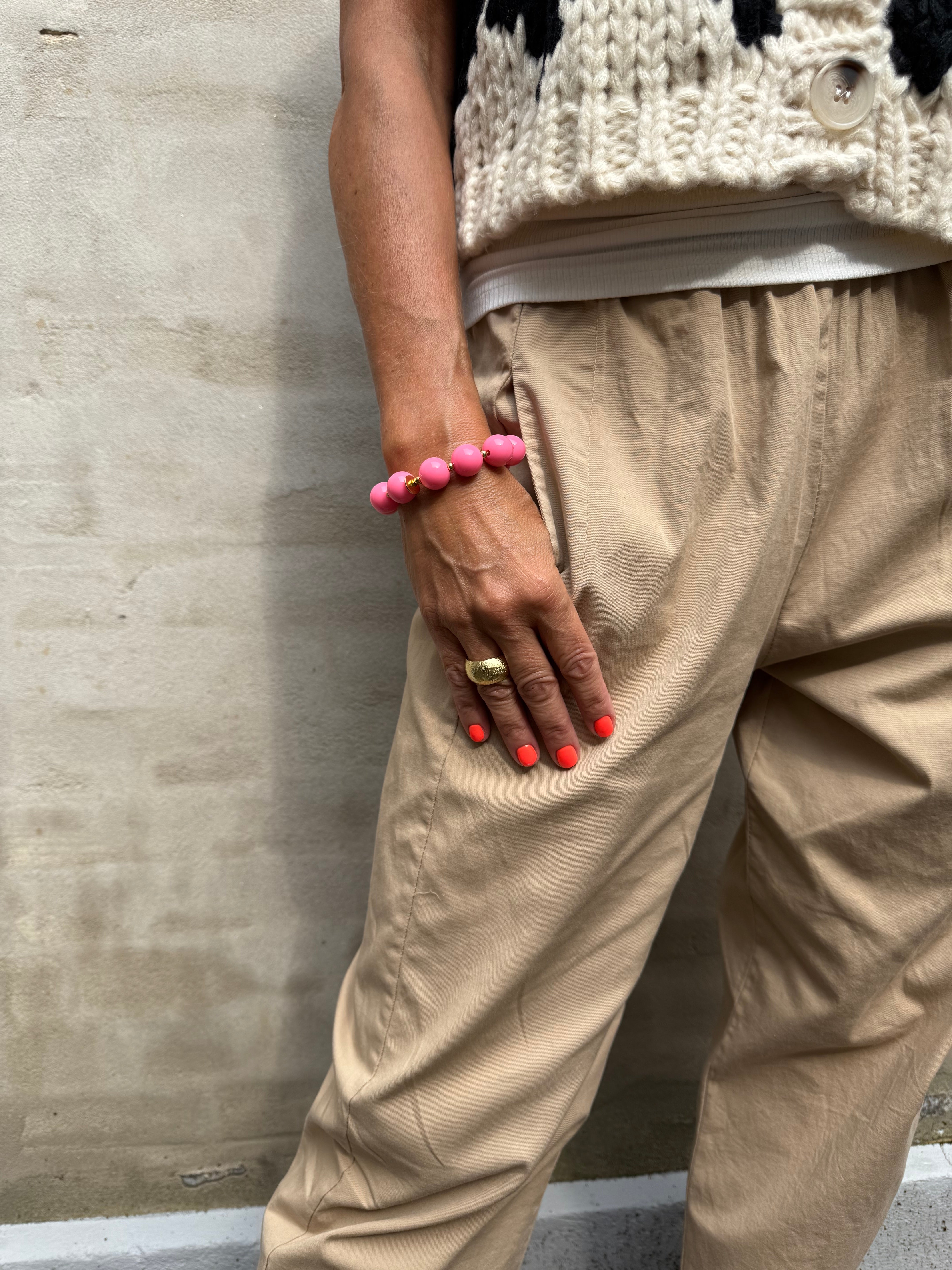 Colored & Gold Round Pearls Bracelet - Fuschia