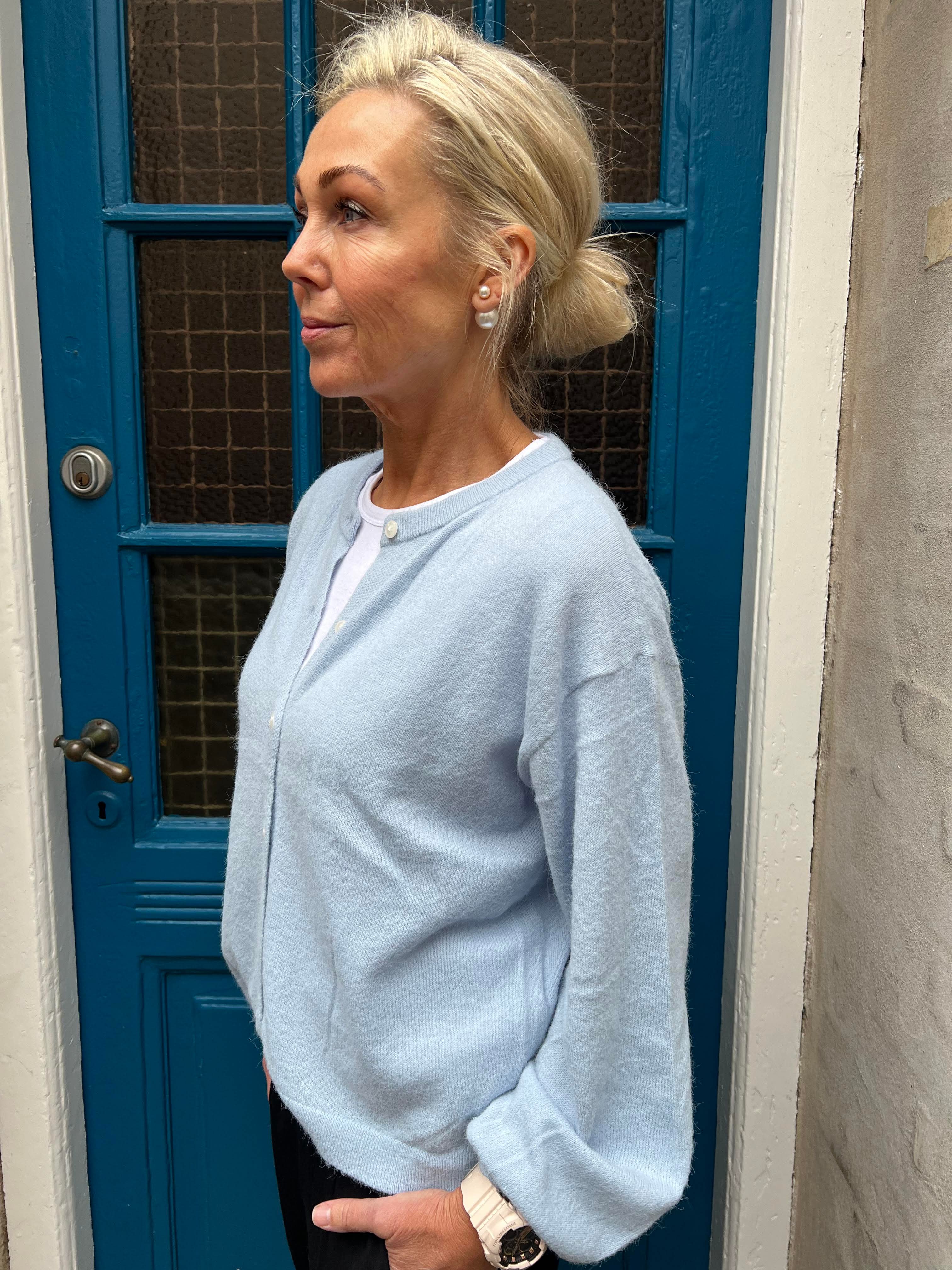 NAOMI LS O-NECK KNIT CARDIGAN - Cashmere Blue MELANGE