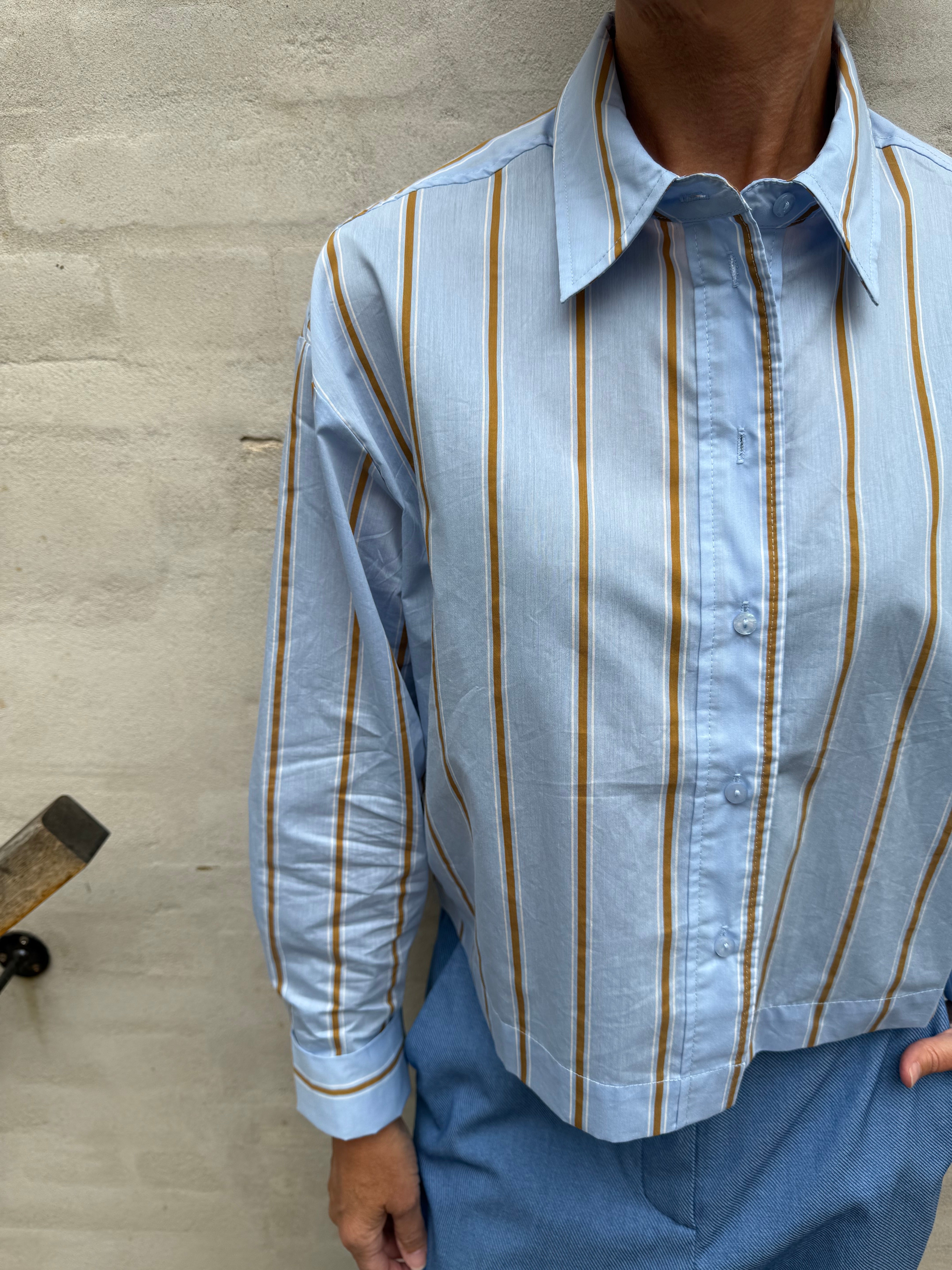 Amora Stripe Tie Shirt - Pale Blue