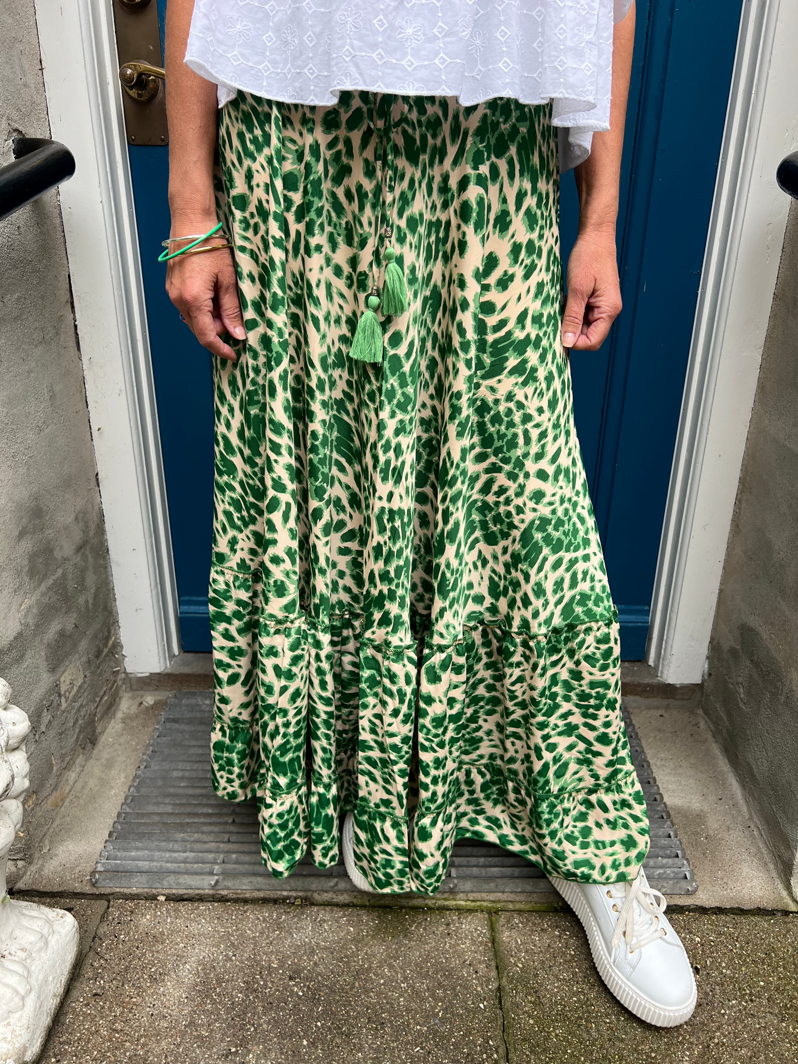 Luna Maxi Frill Skirt - Green Leo