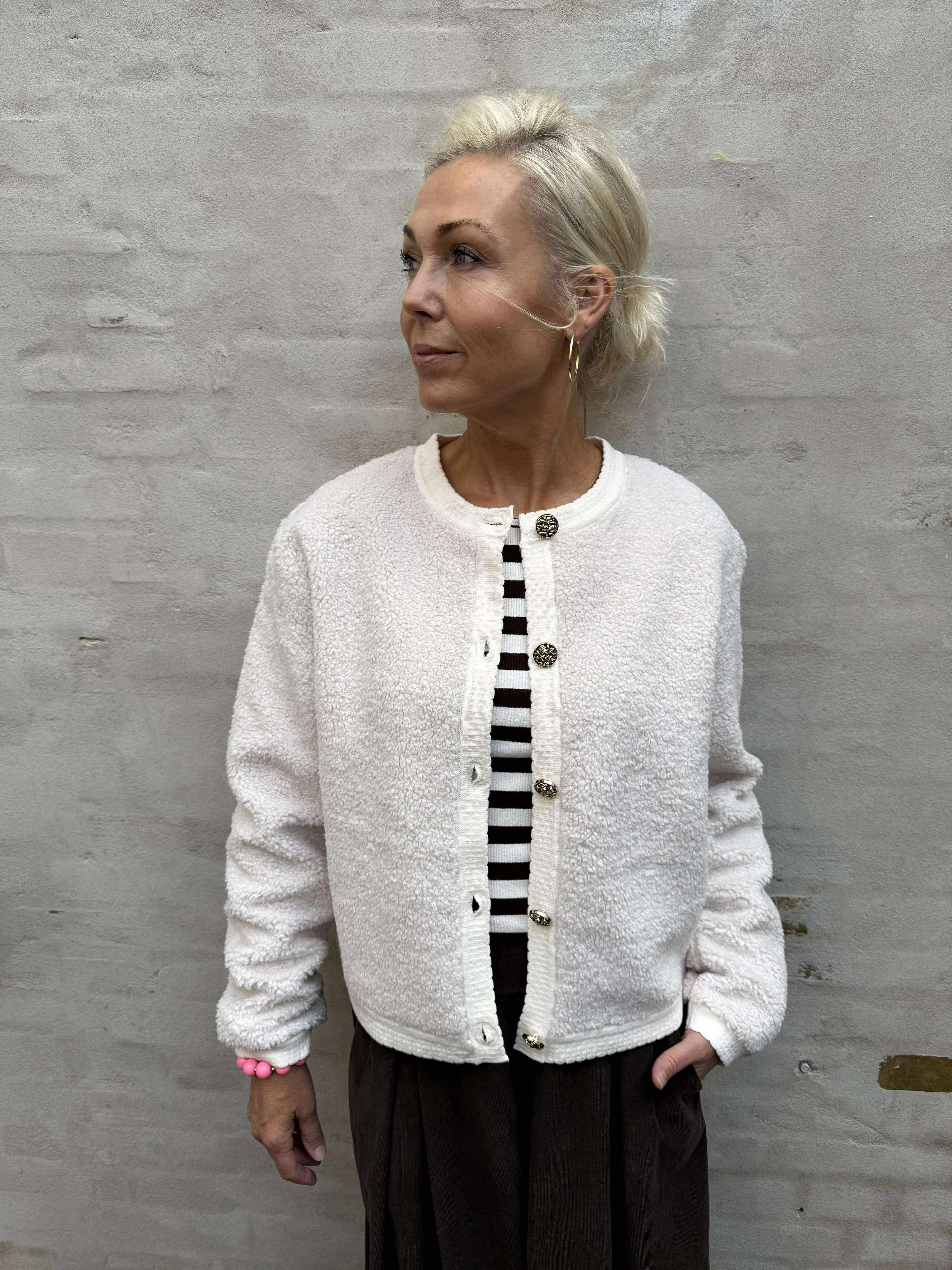 Limo Fluffy Knit Cardigan - Creme