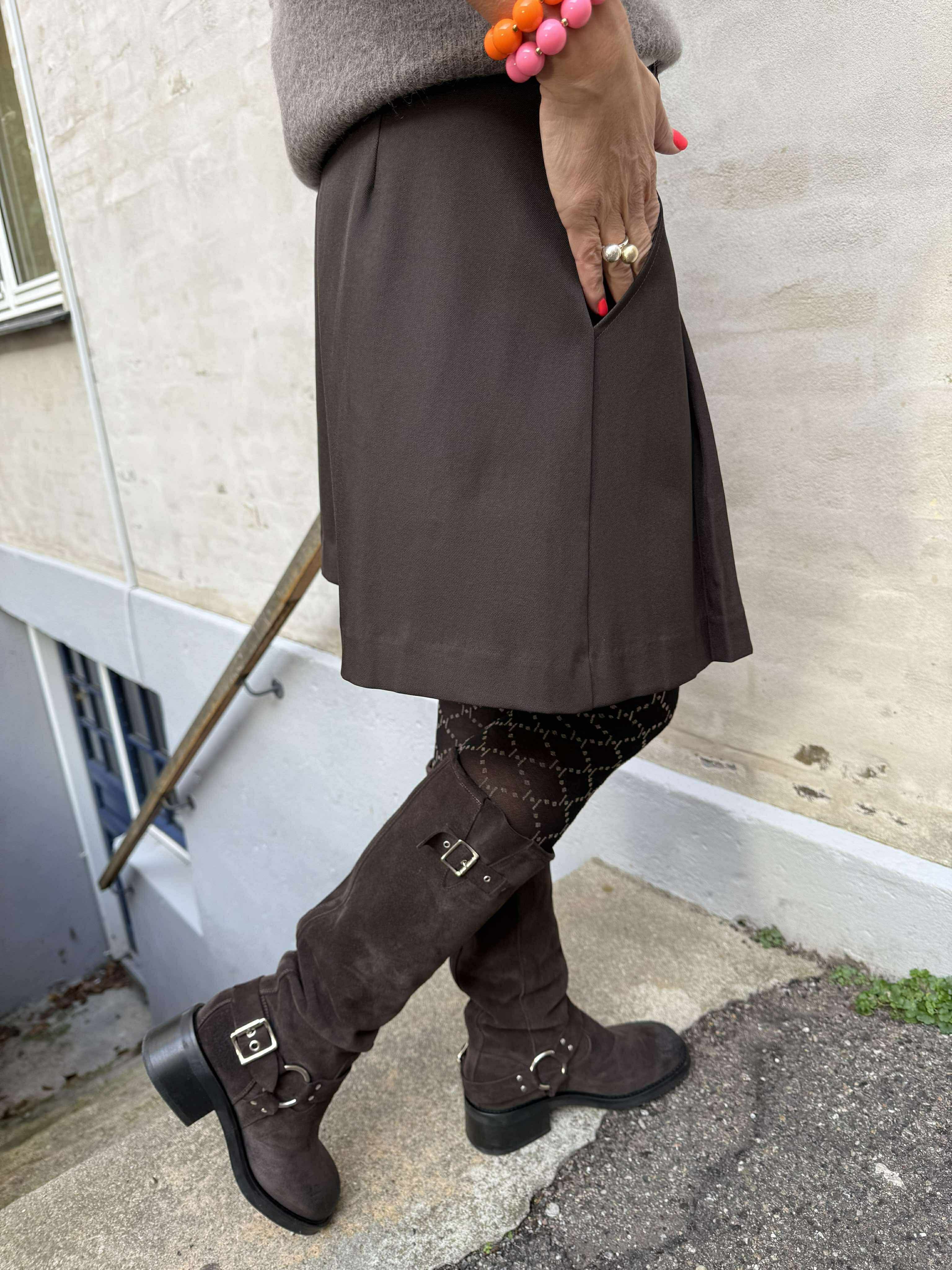 LunaCC Pocket Pleat Mini Skirt - Dark Brown