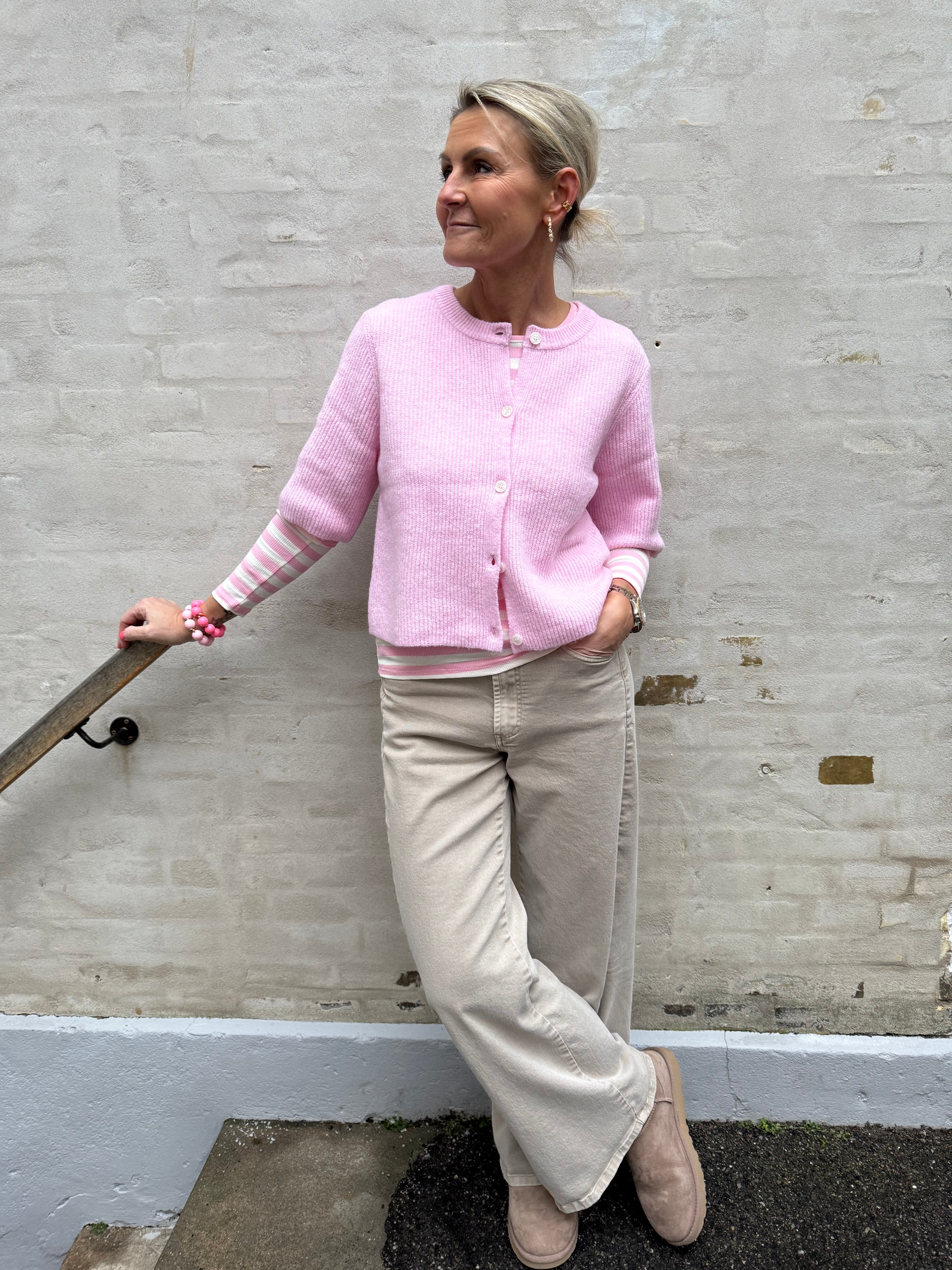 SILLY SS O-NECK KNIT CARDIGAN - Roseate Spoonbill MELANGE