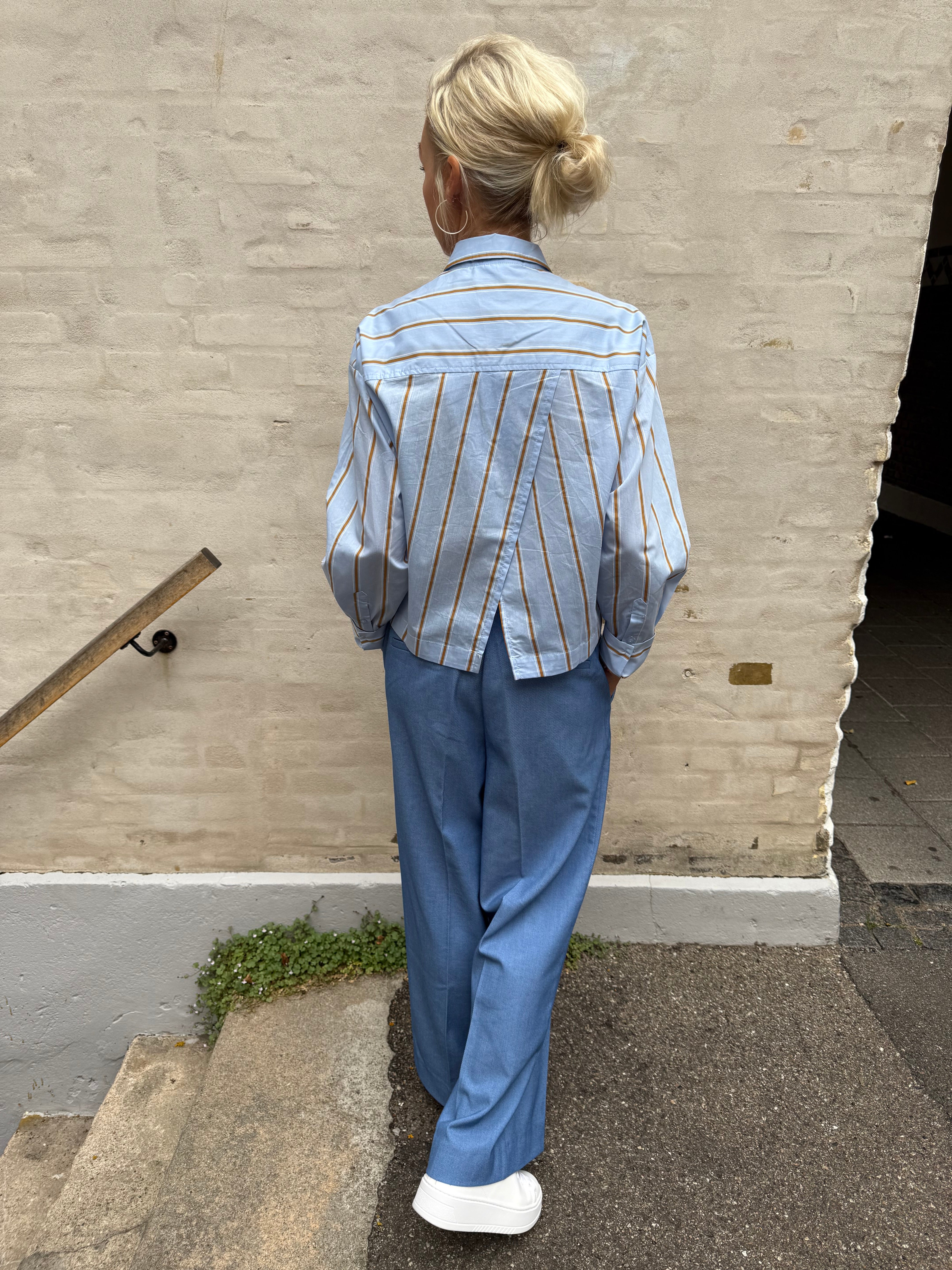 Amora Stripe Tie Shirt - Pale Blue