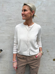 DOFFY 2/4 O-NECK BUTTON CARDIGAN - Birch MELANGE