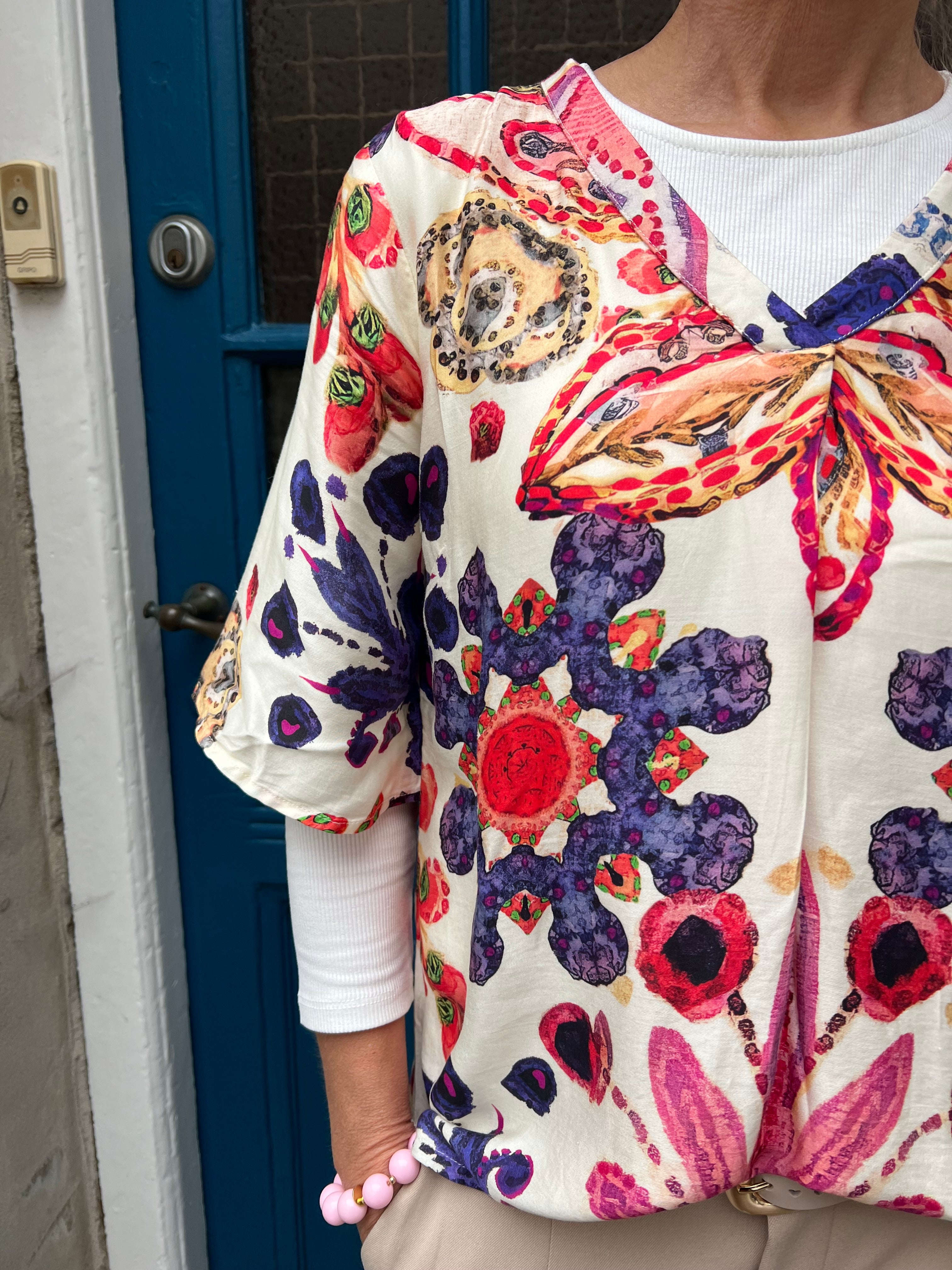 Mandy Blouse - Blue/Pink