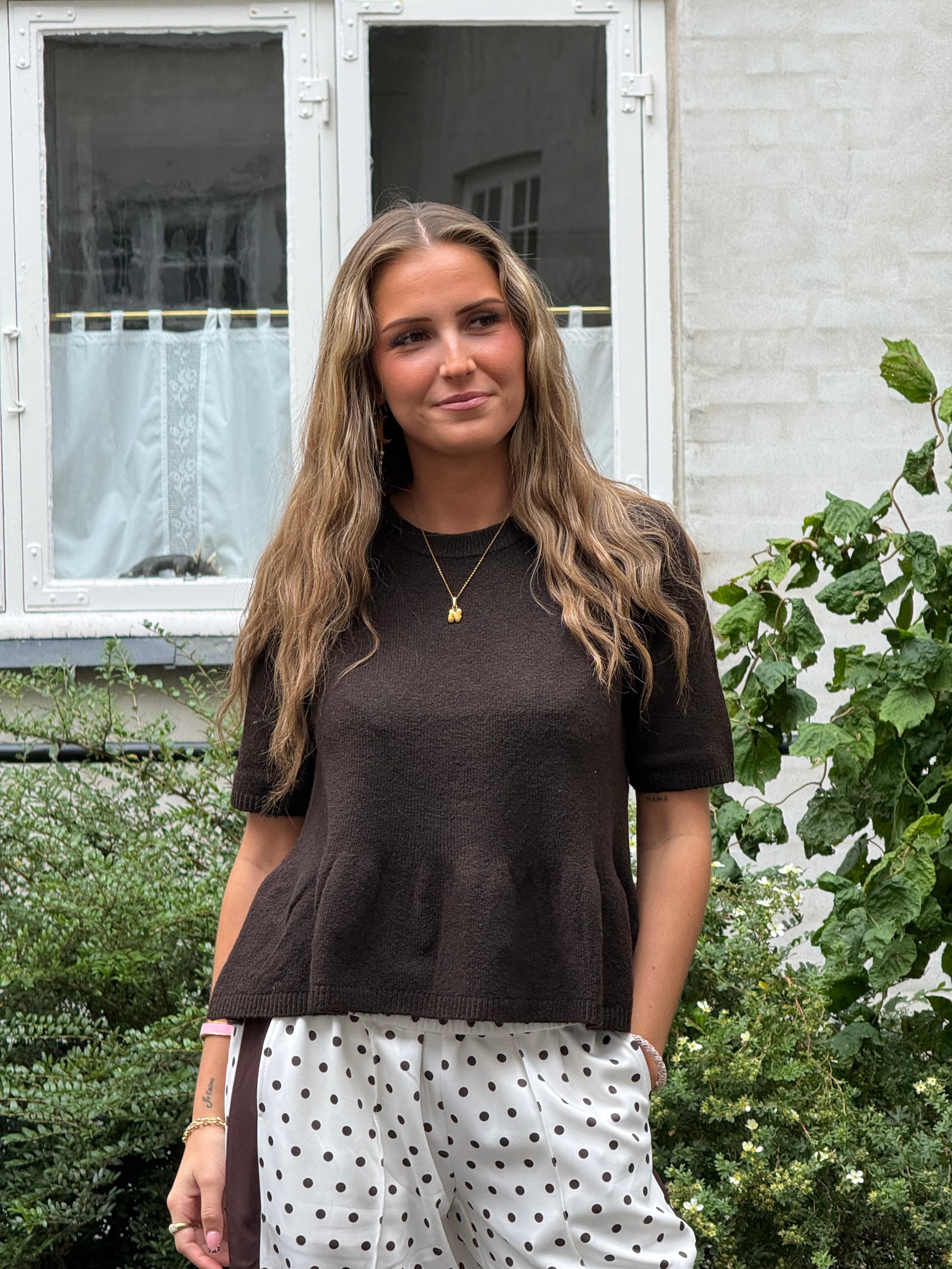 BRILLIANT LIFE S/S ON PEPLUM PULL - Coffee Bean/MELANGE
