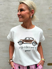 Car Tee - Vit/Brun