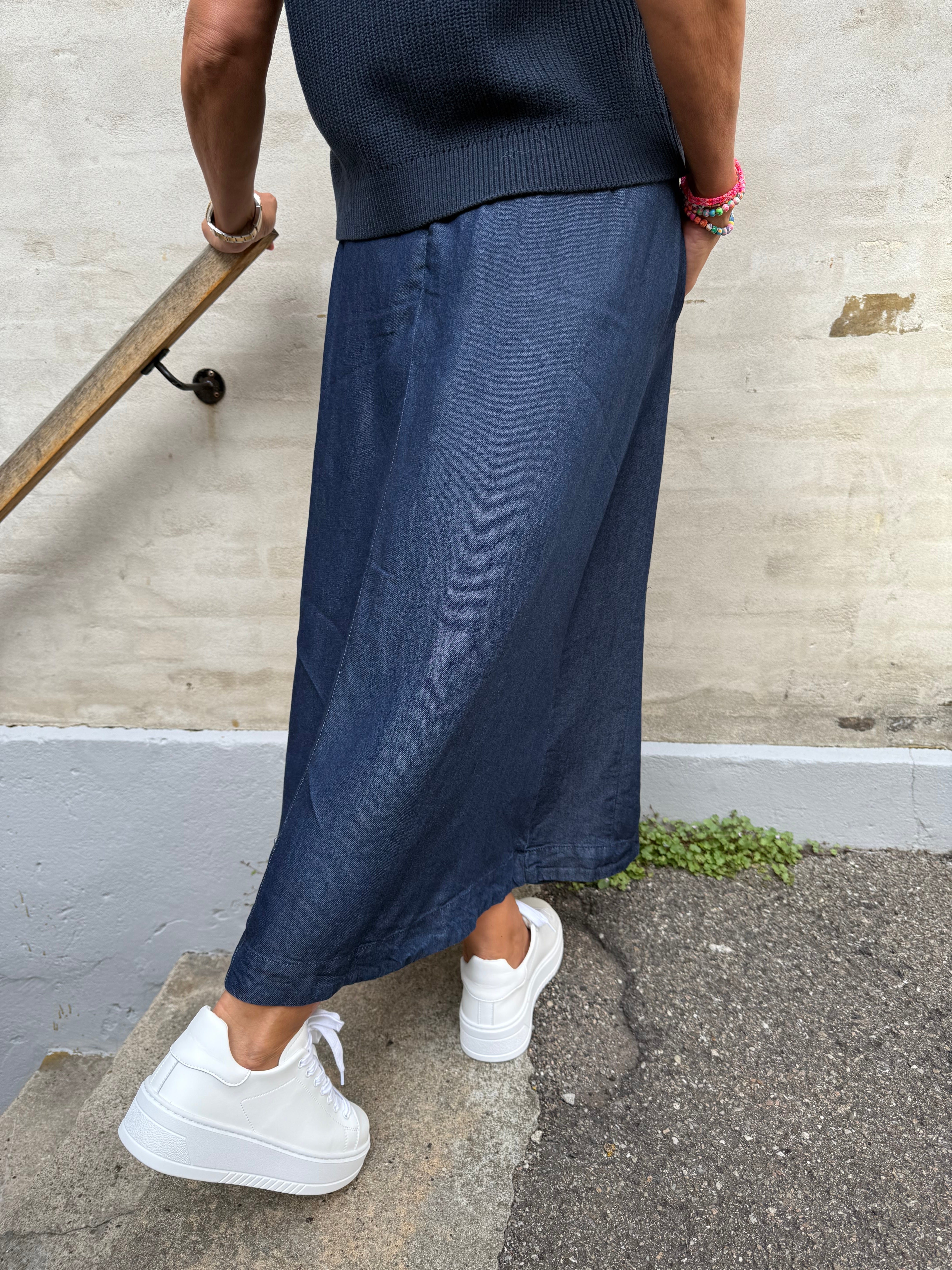 Anya Denim Pleat Skirt - Dark Denim