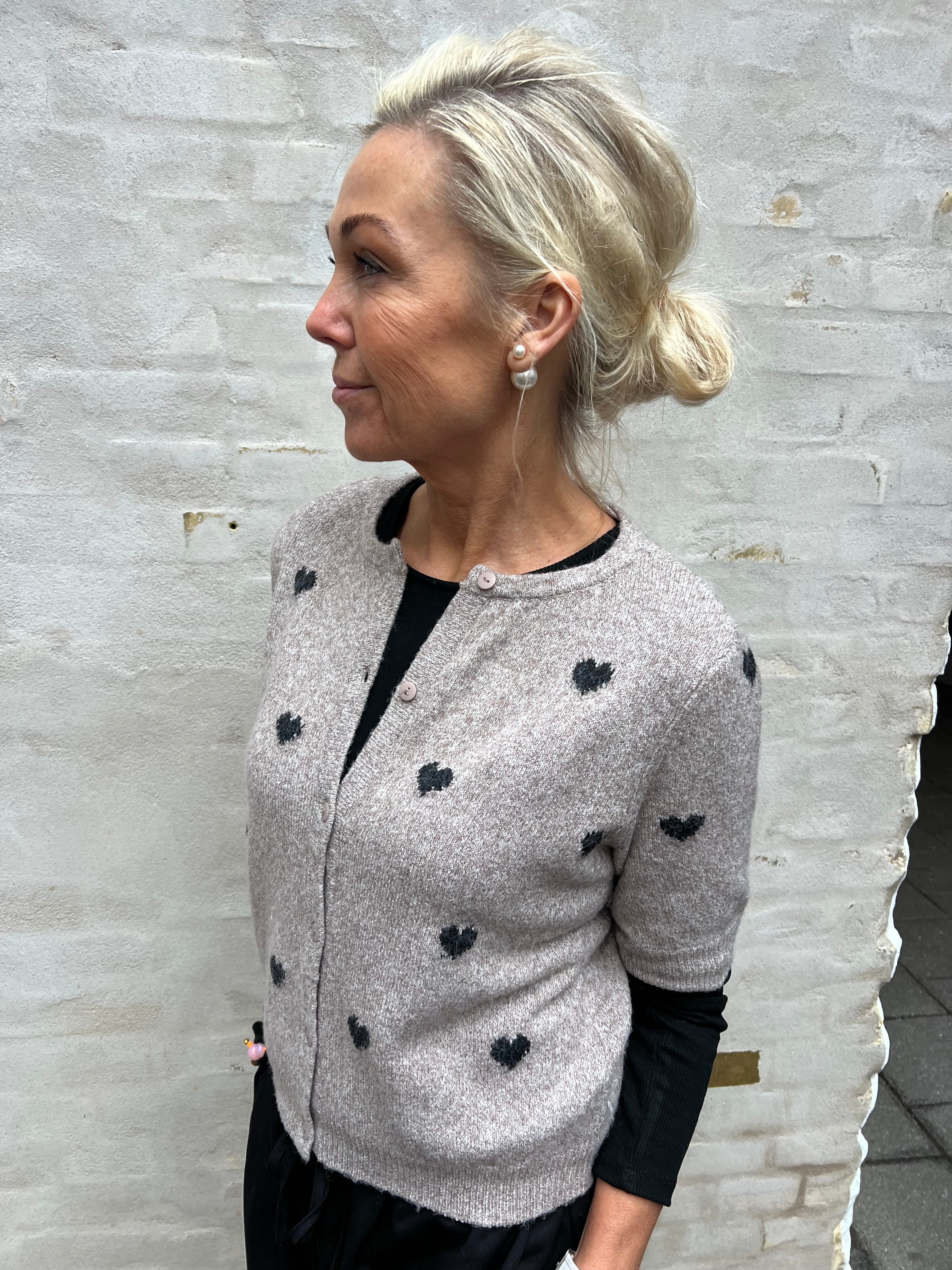 DOFFY 2/4 O-NECK CARDIGAN - Moon rock/black