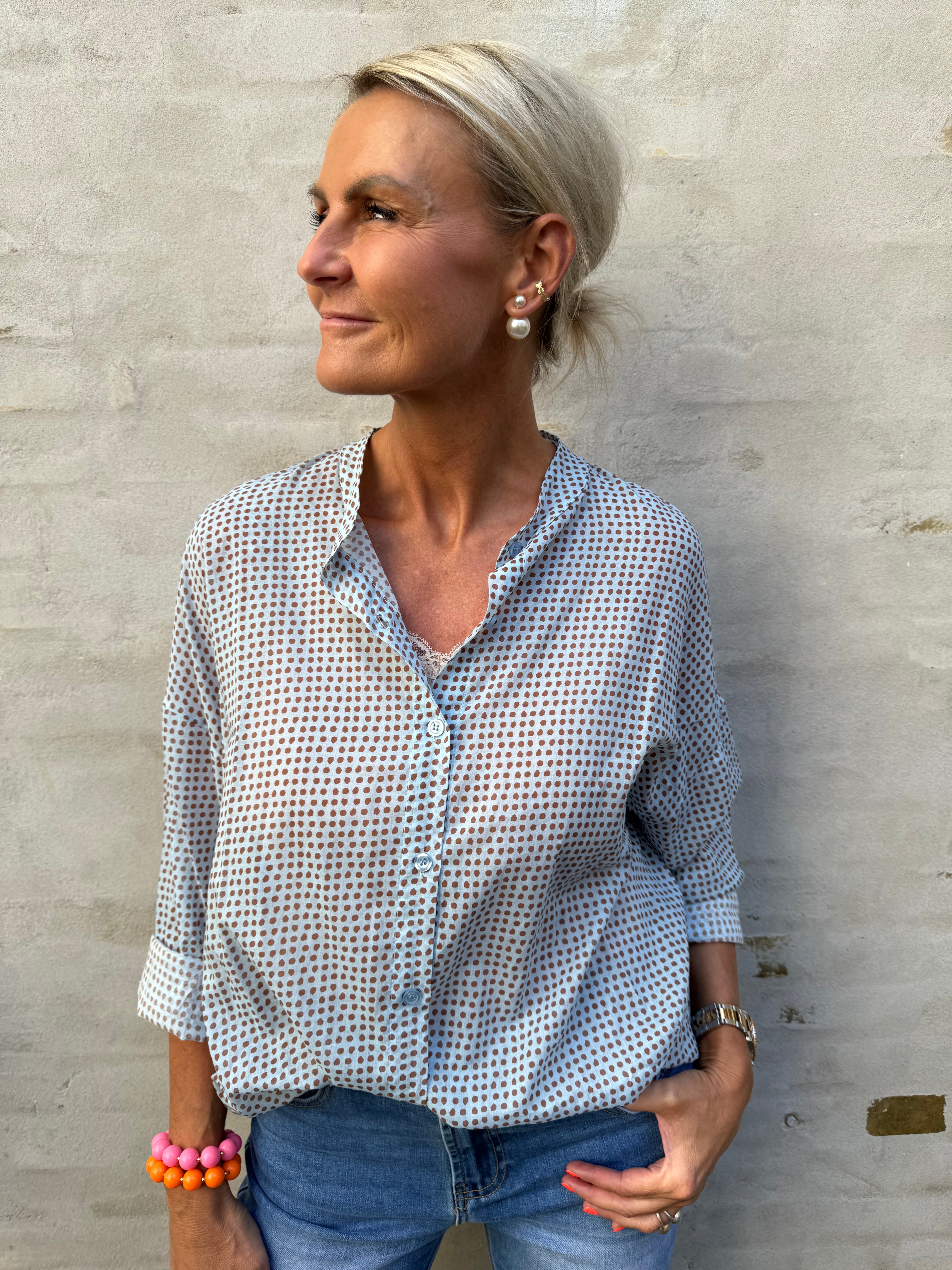 Lotus Shirt - Blue Dots