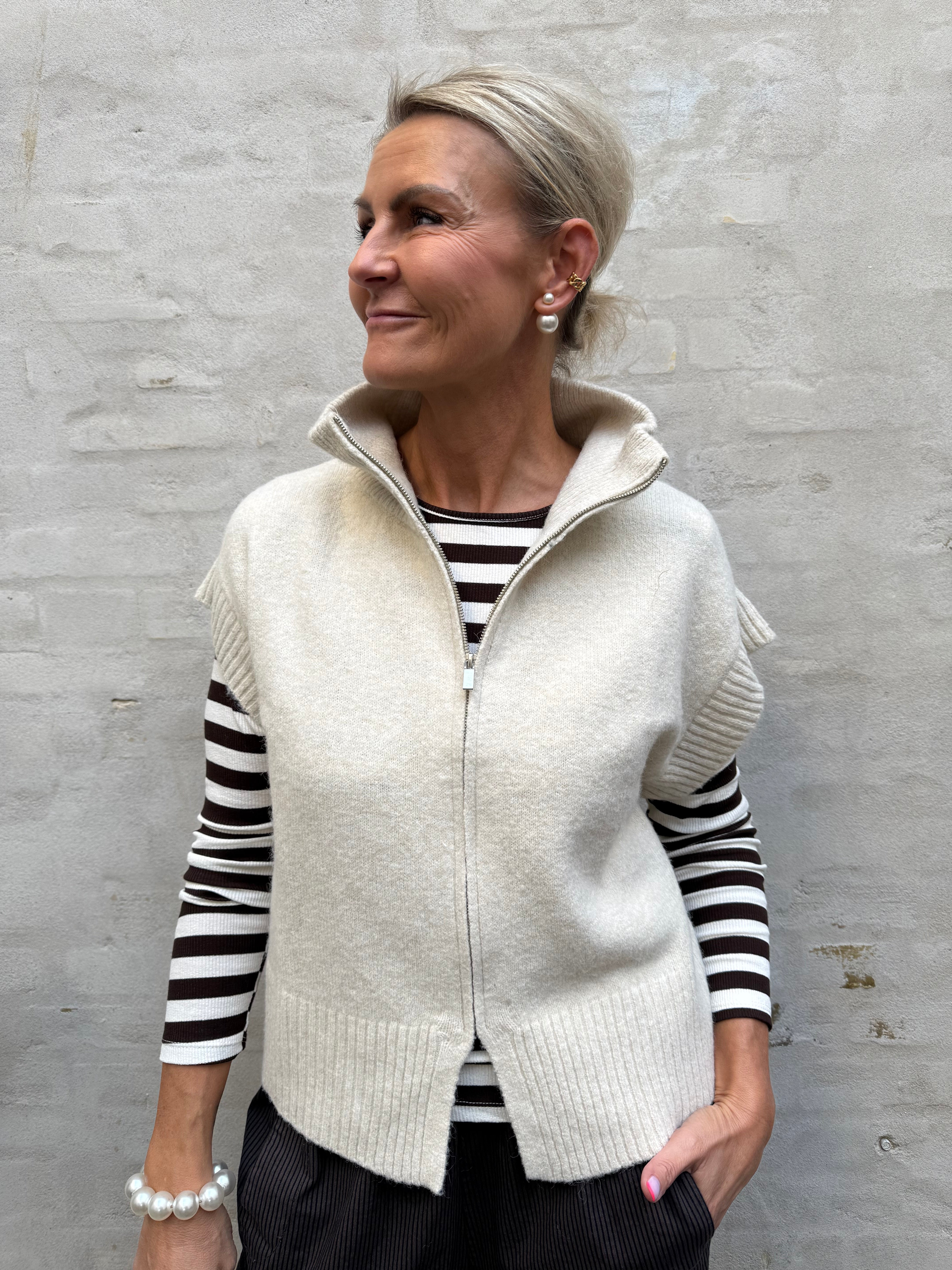 BANG HIGHNECK ZIPPER VEST - Birch MELANGE