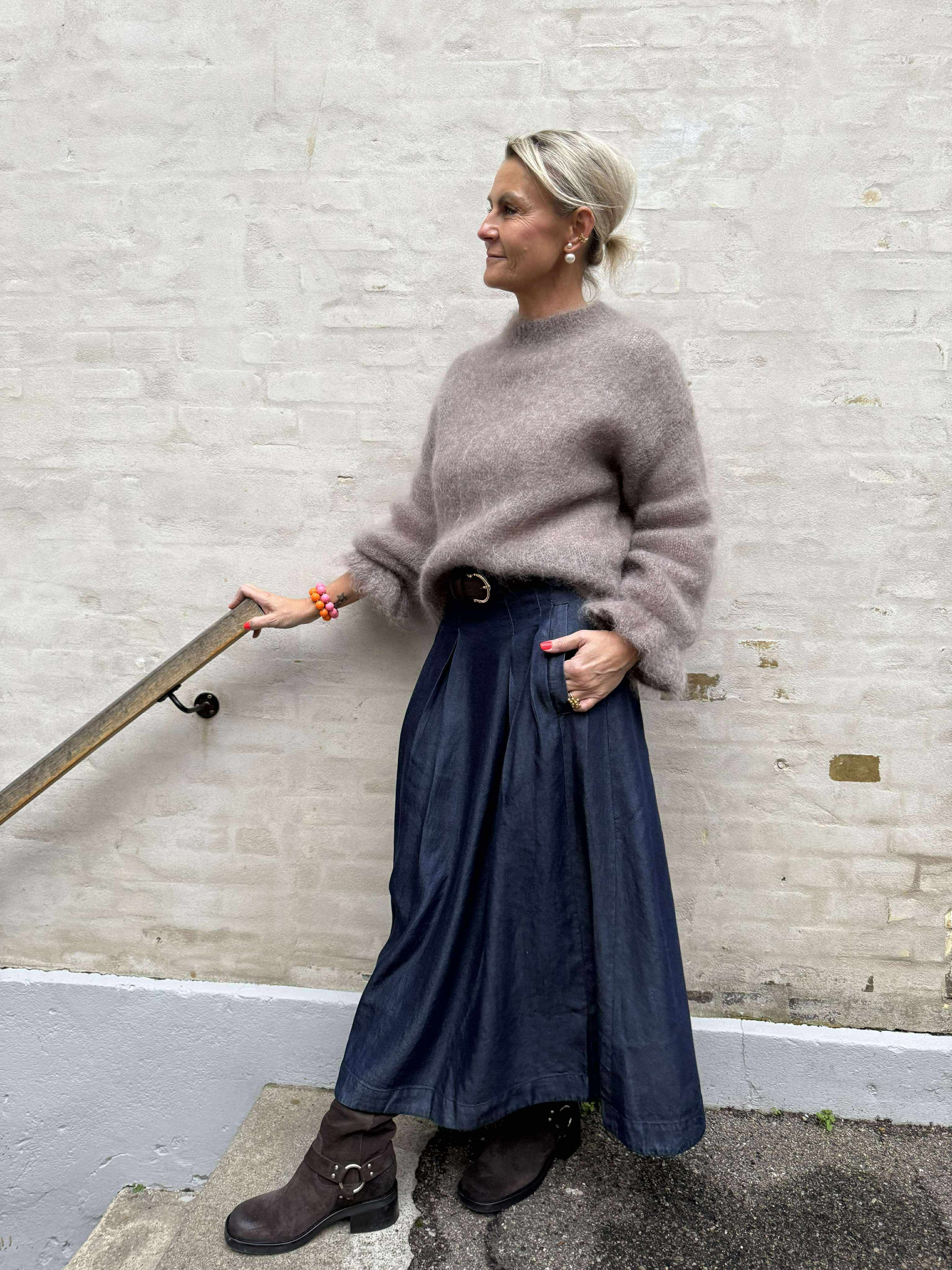 Anya Denim Pleat Skirt - Navy Denim