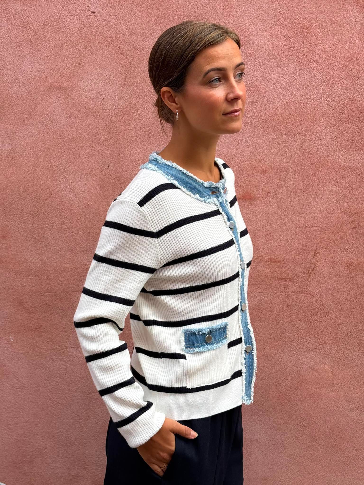 Zelma Stripe Denim Cardigan - Off White