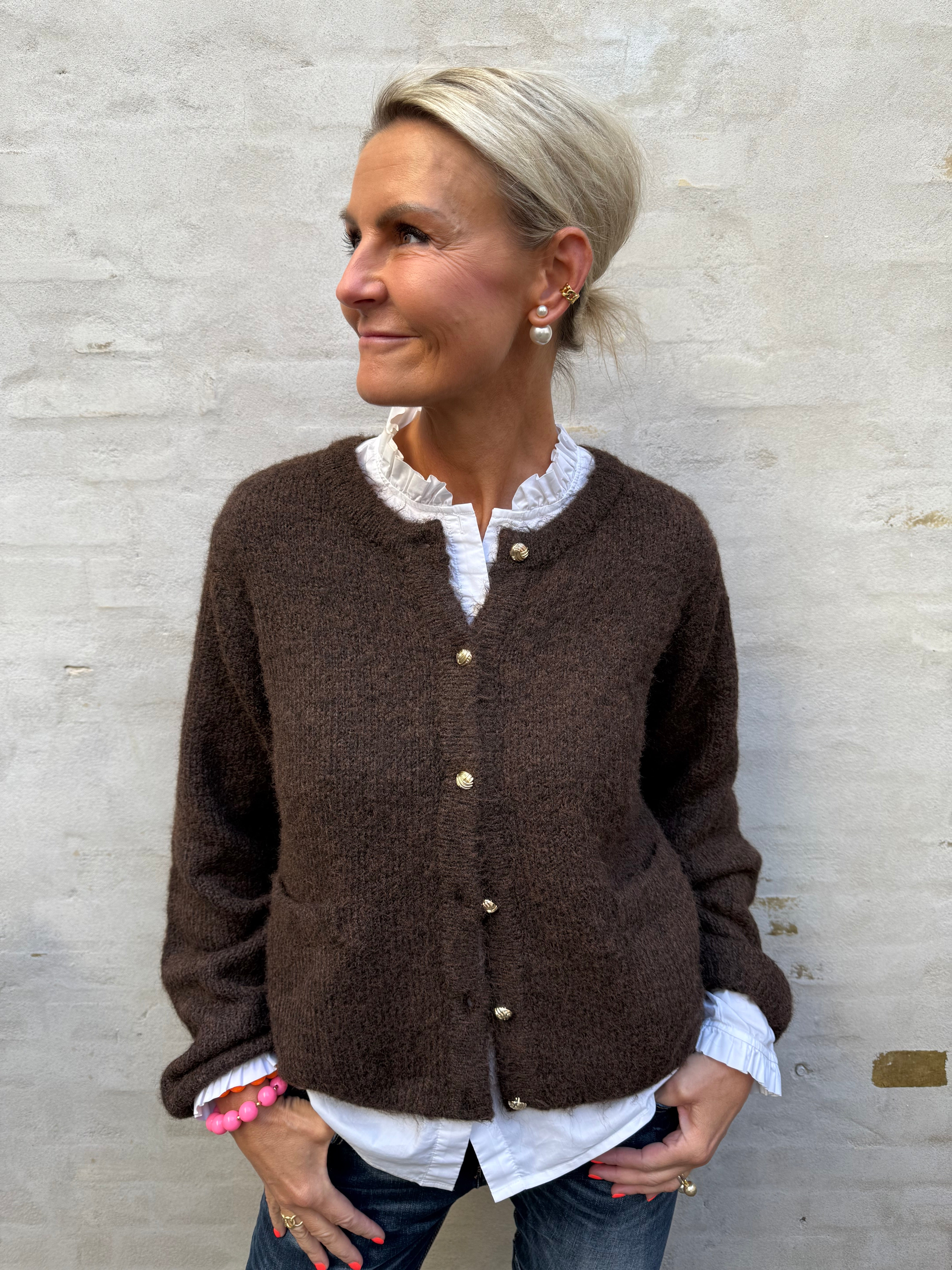 SAGGIA  KNIT CARDIGAN - Seal Brown/Melange