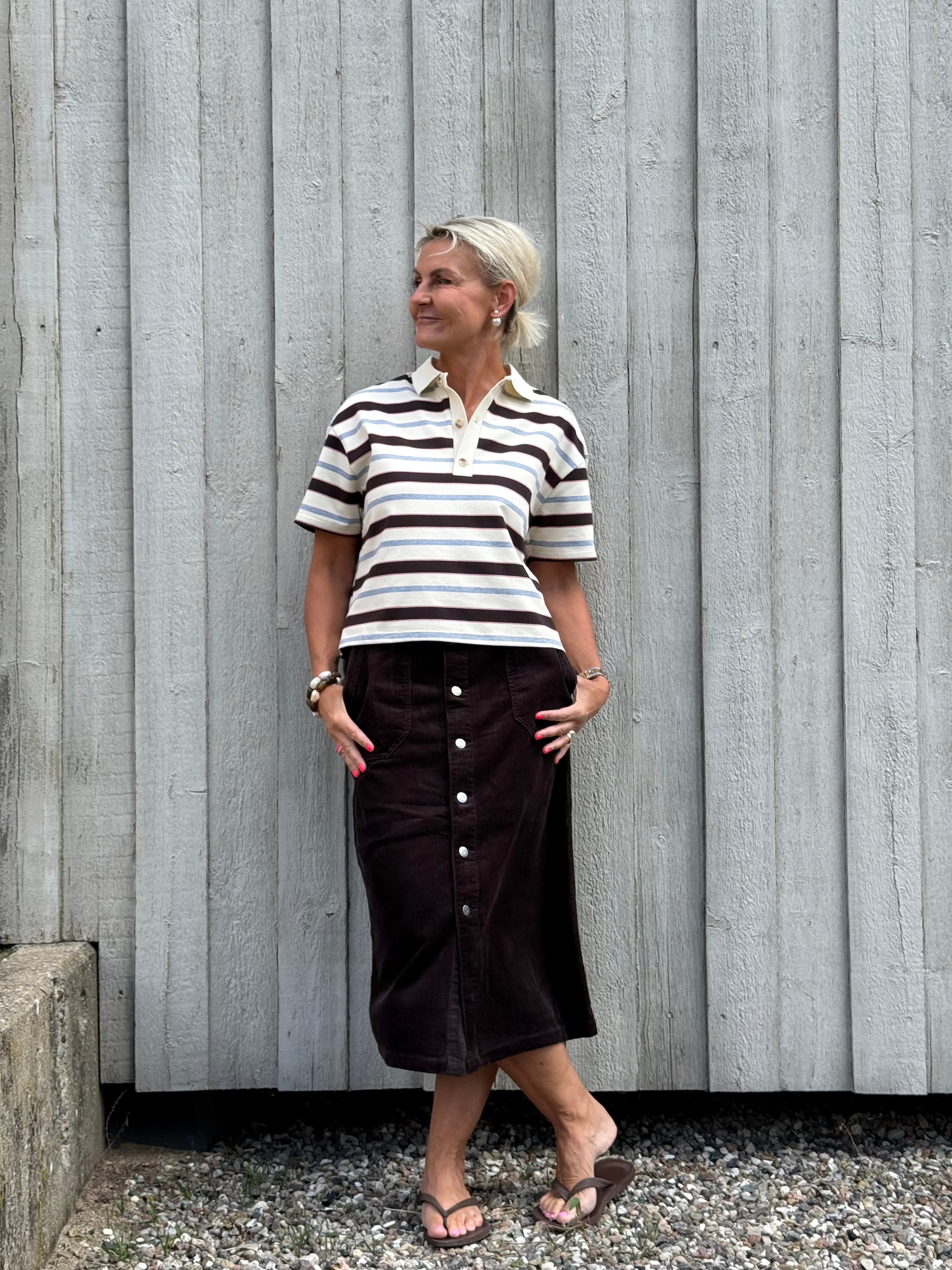 SHIRAZ HW MIDI BUTTON SKIRT - Chocolate Torte