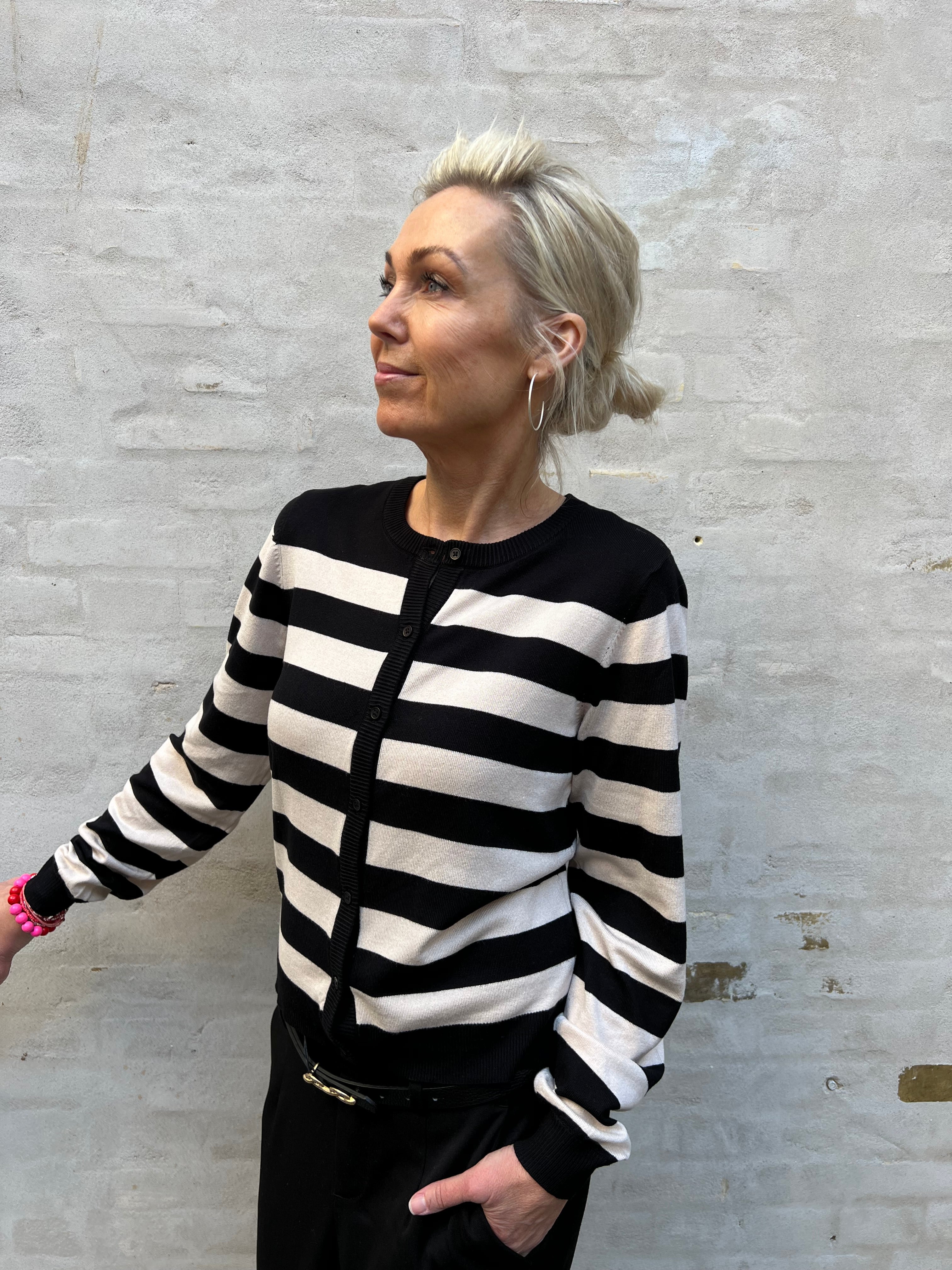 Sabi annemette cardigan black/whitecap stripes