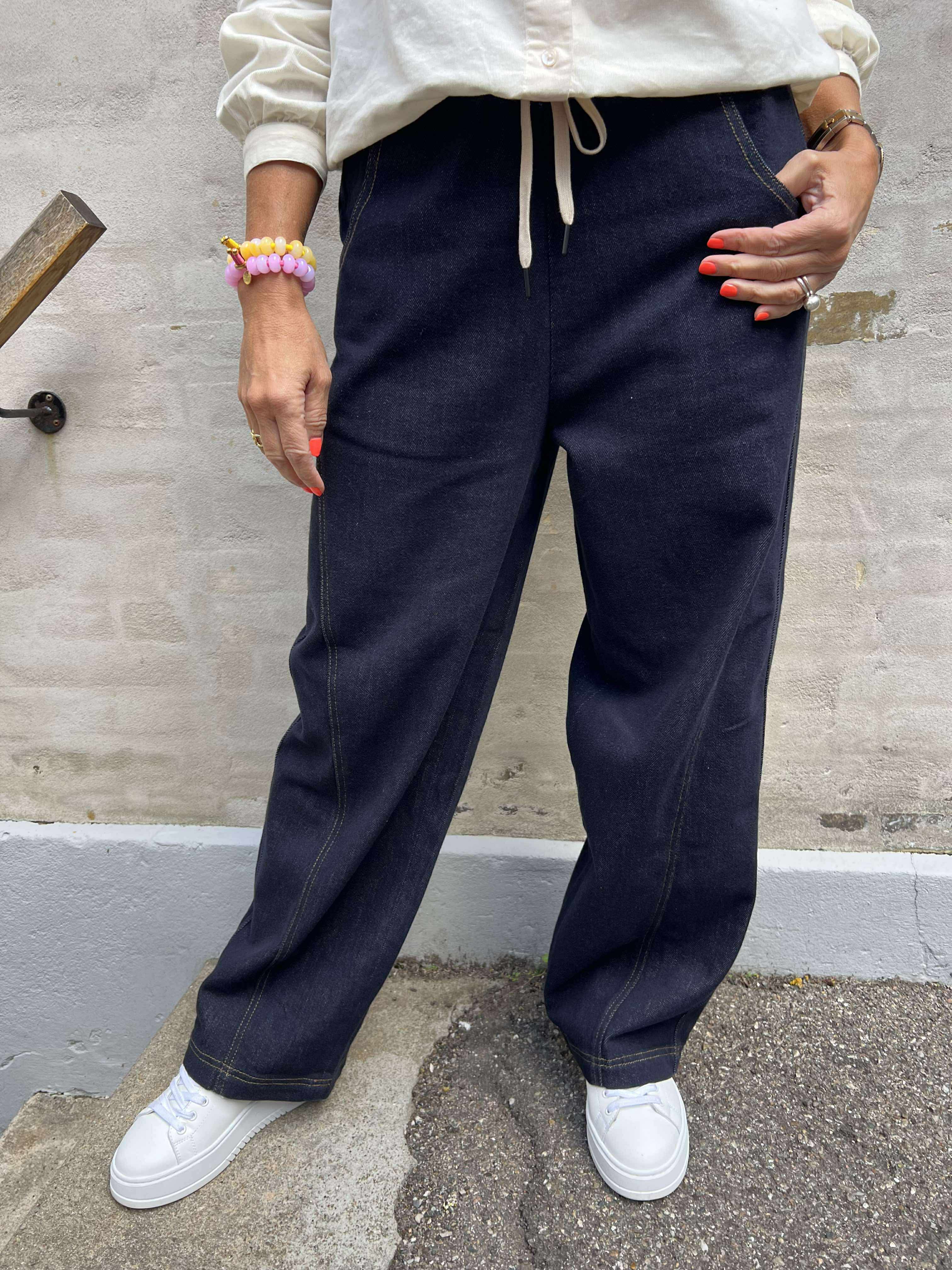 CAMILLA DENIM LOOSE PANTS - Dark Blue Denim