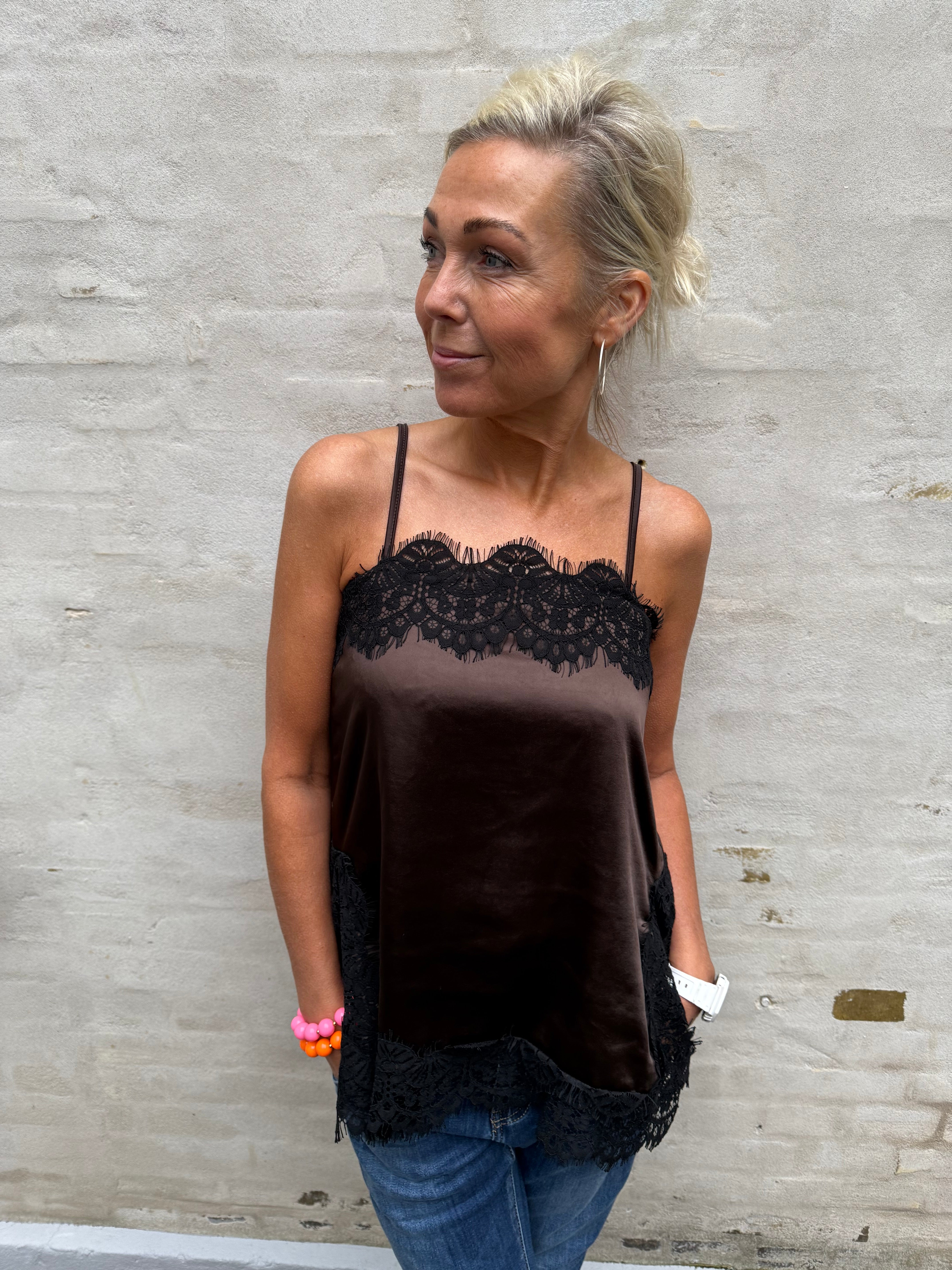 Evie Lace Strap Top - Coffee