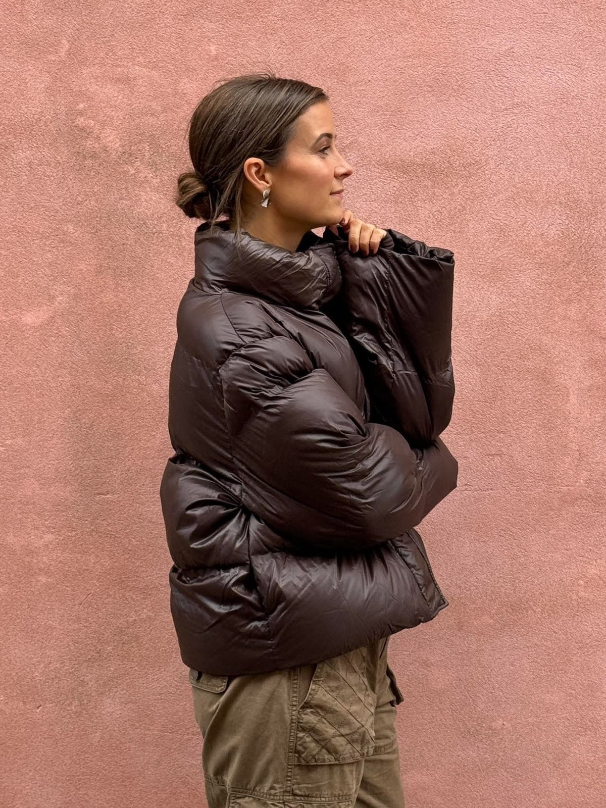 Rhea Shiny Puffer Jacket - Chocolate Brown
