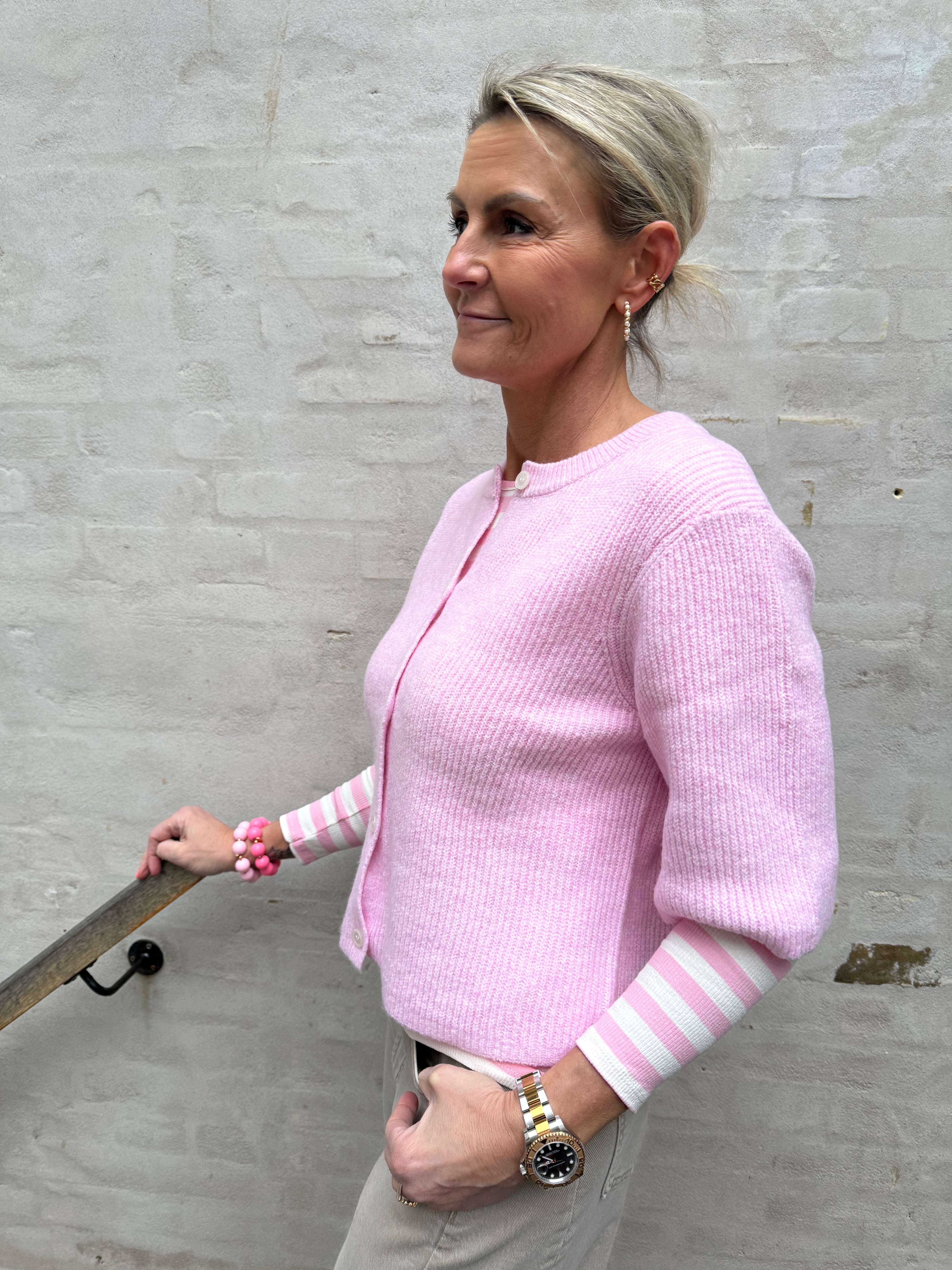 SILLY SS O-NECK KNIT CARDIGAN - Roseate Spoonbill MELANGE