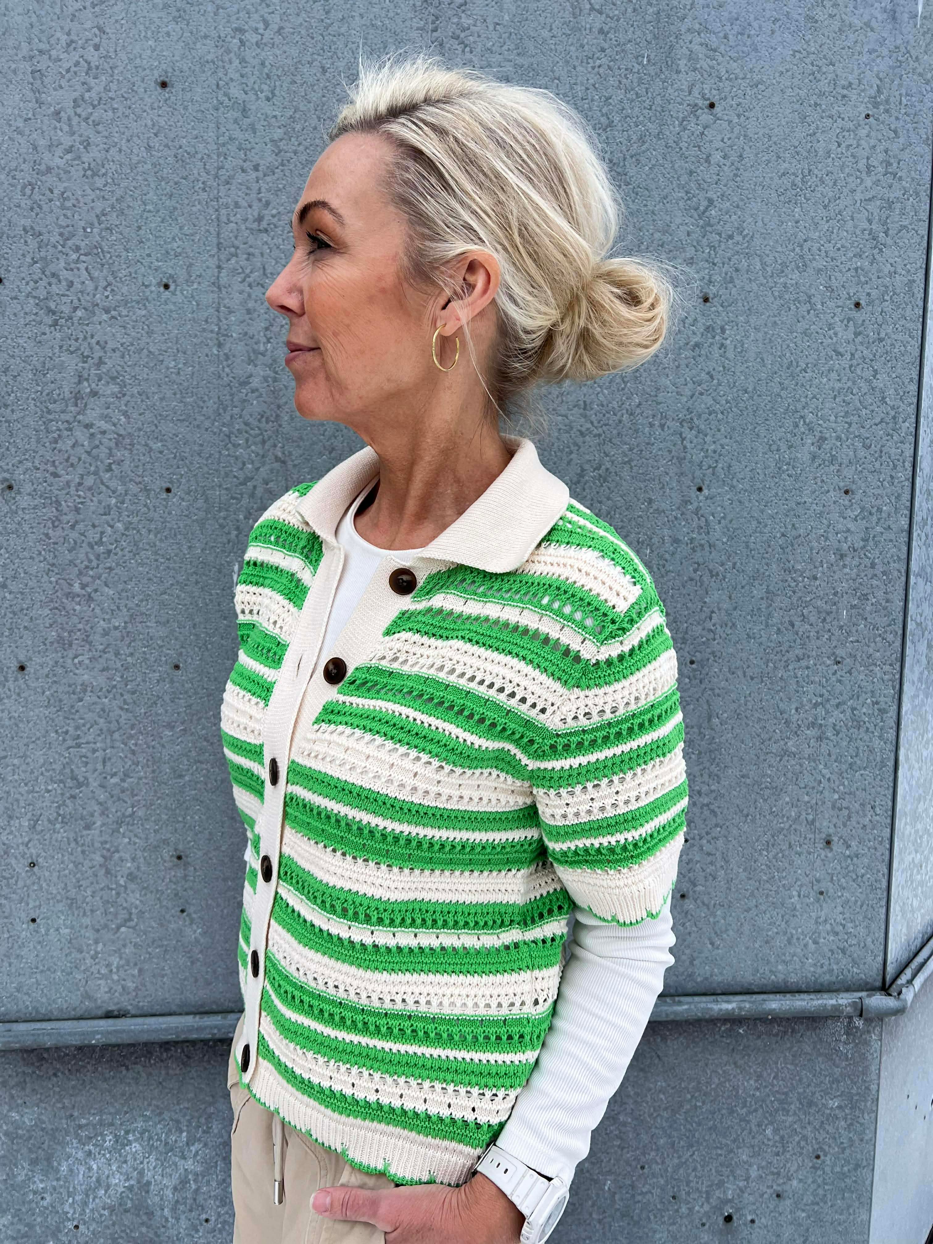OdetteCC Stripe SS Cardigan - Green