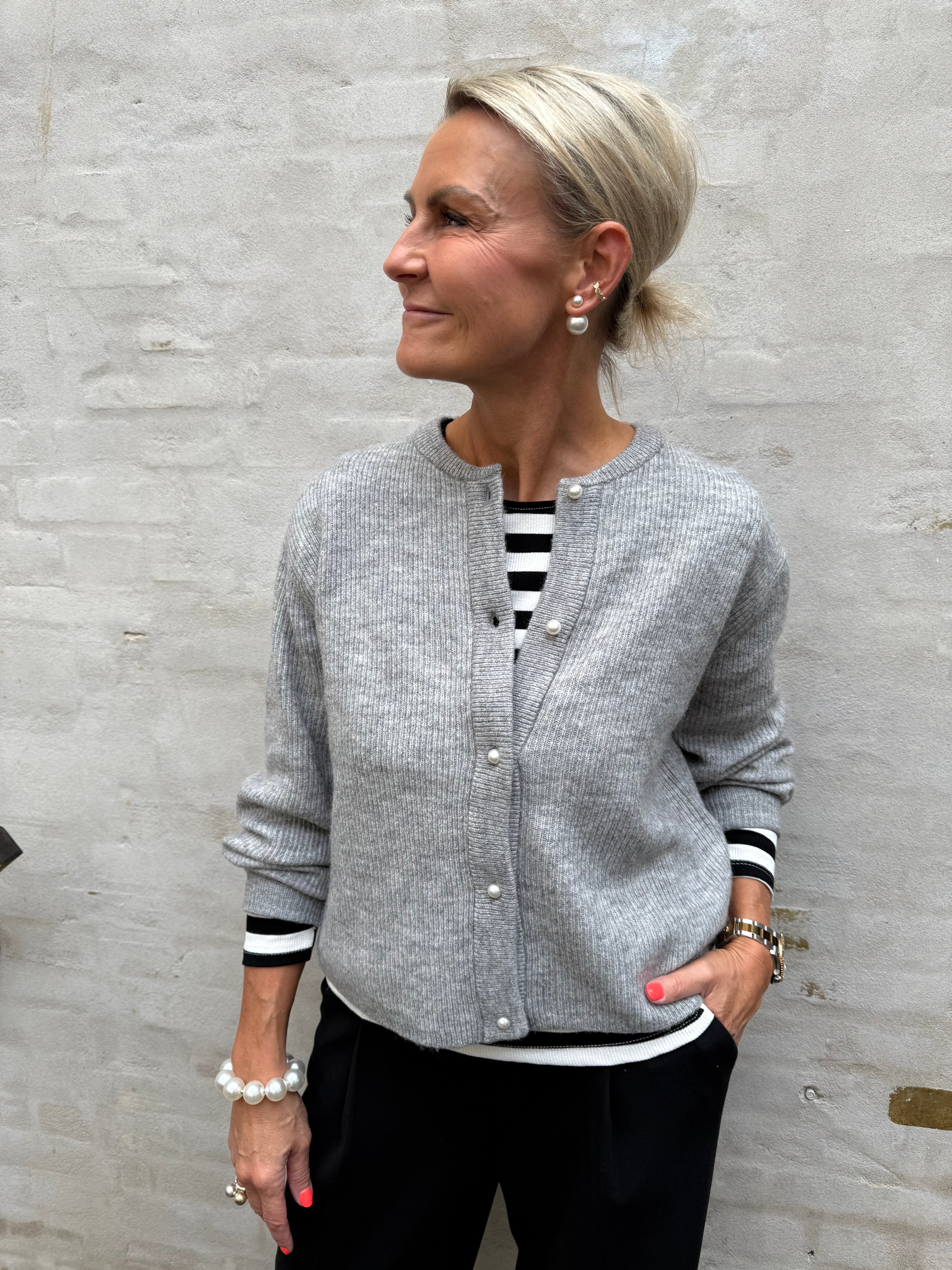 LUMI LIFE L/S BUTTON CARDIGAN - Medium Grey Melange