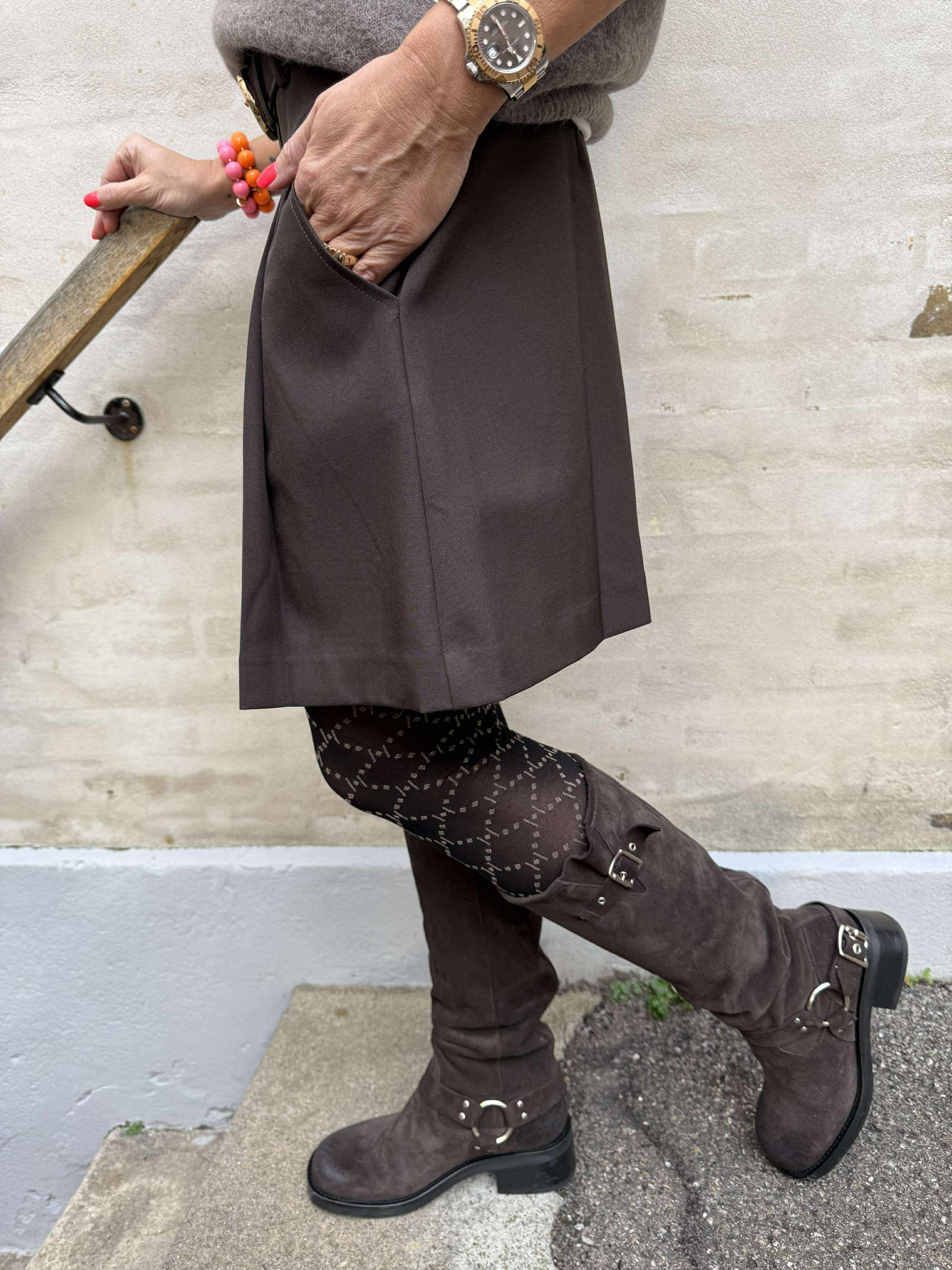 LunaCC Pocket Pleat Mini Skirt - Dark Brown