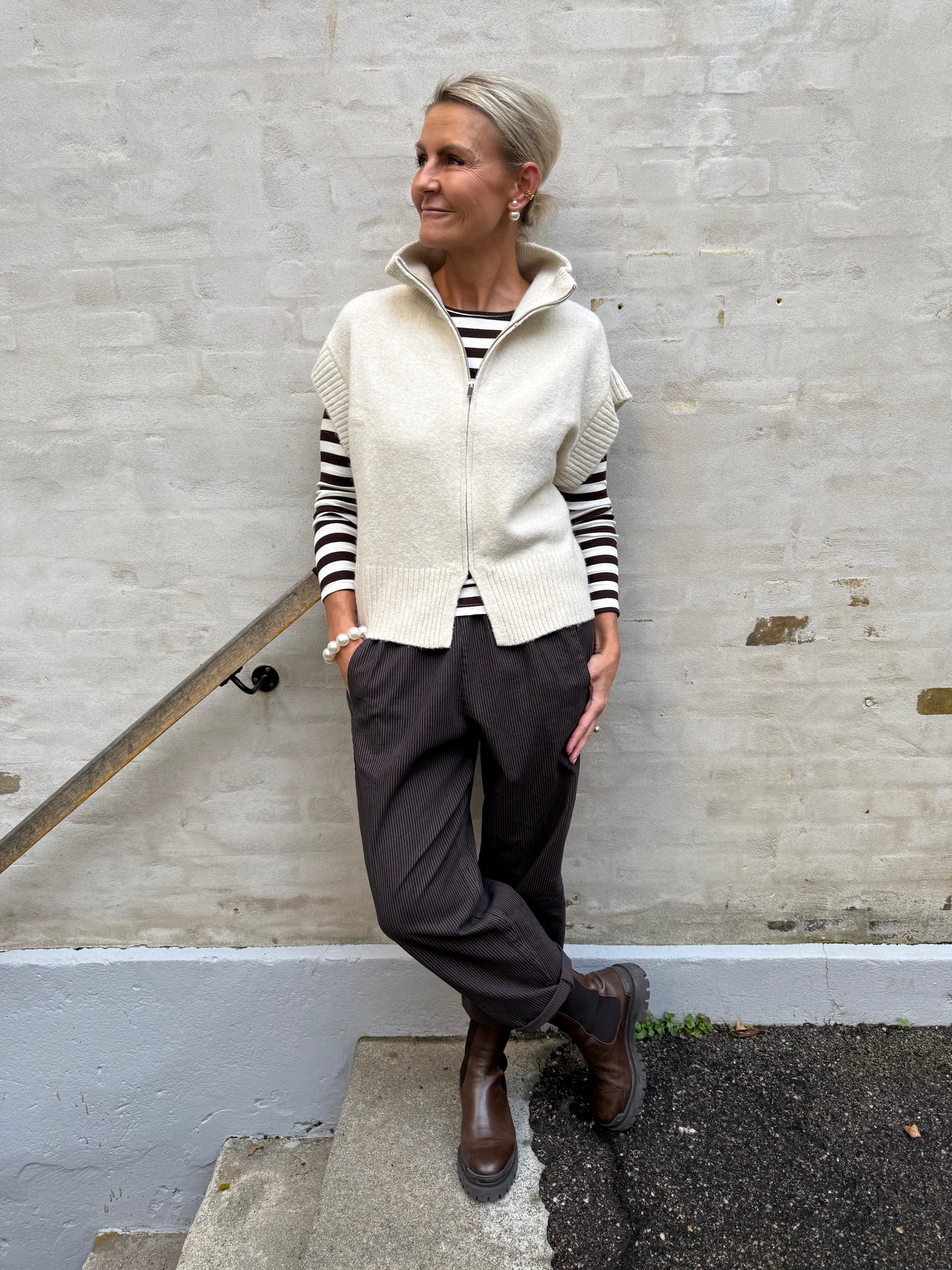 BANG HIGHNECK ZIPPER VEST - Birch MELANGE