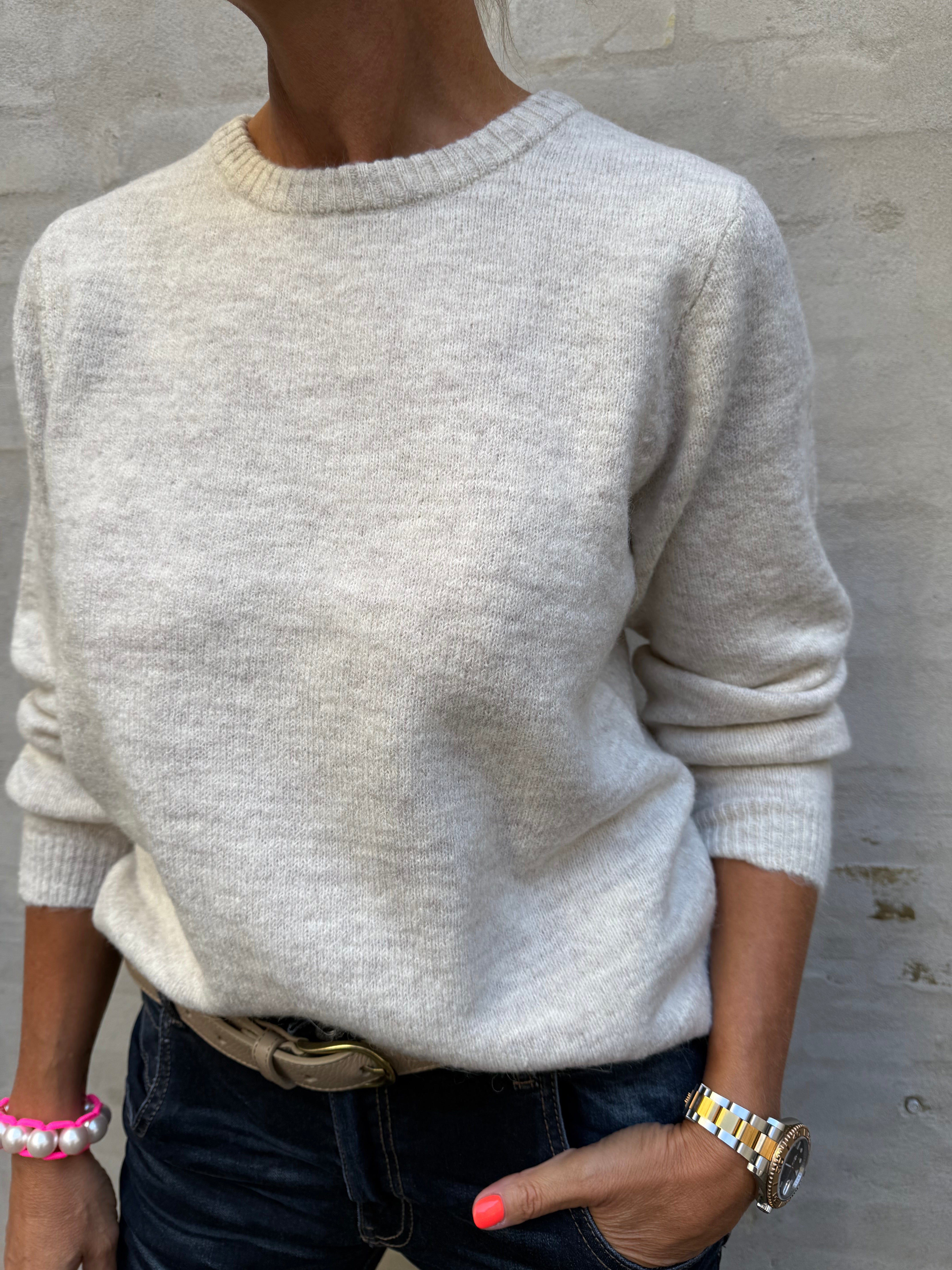 MARINA L/S O-NECK PULLOVER - Beige MELANGE
