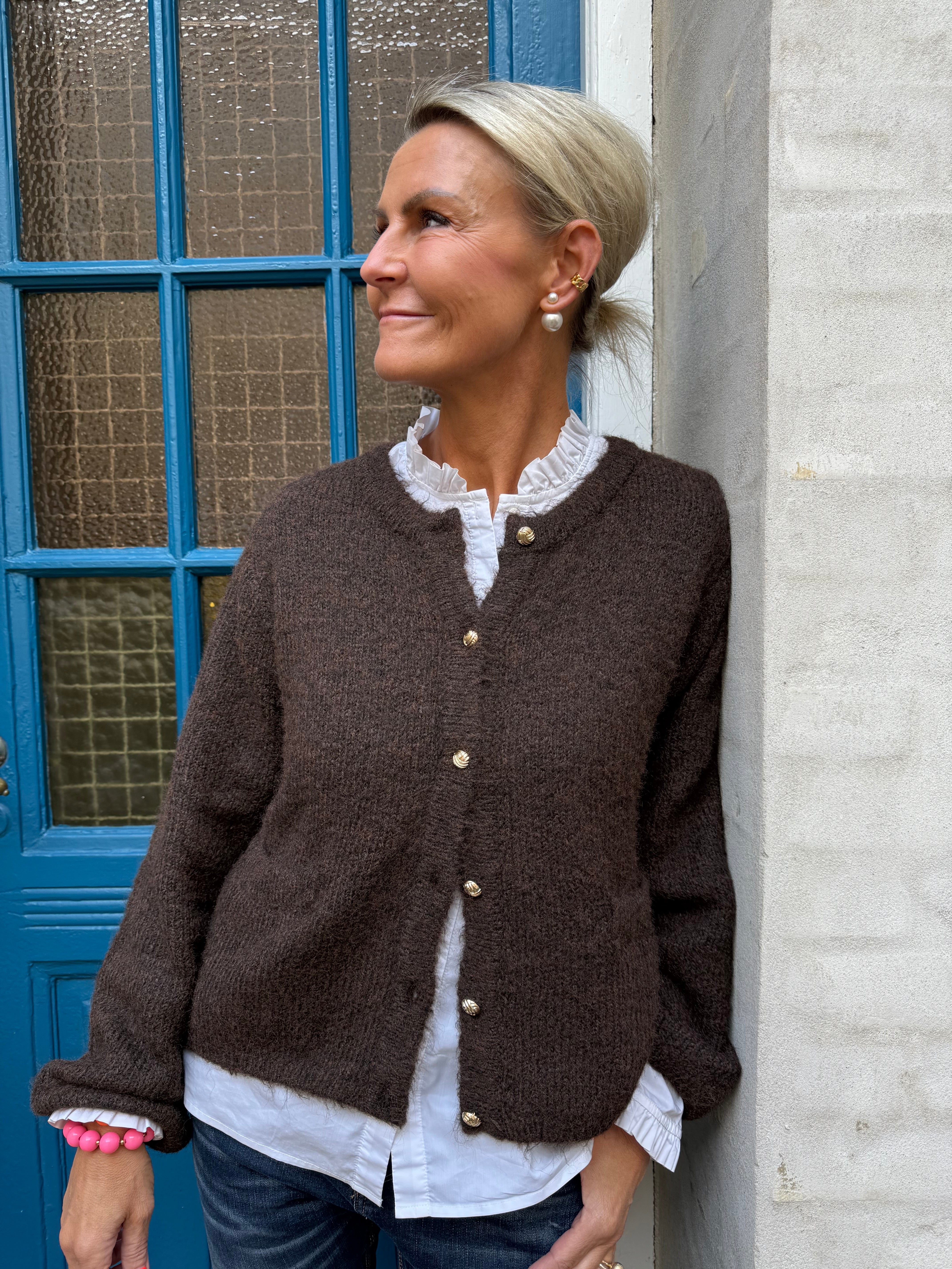 SAGGIA  KNIT CARDIGAN - Seal Brown/Melange