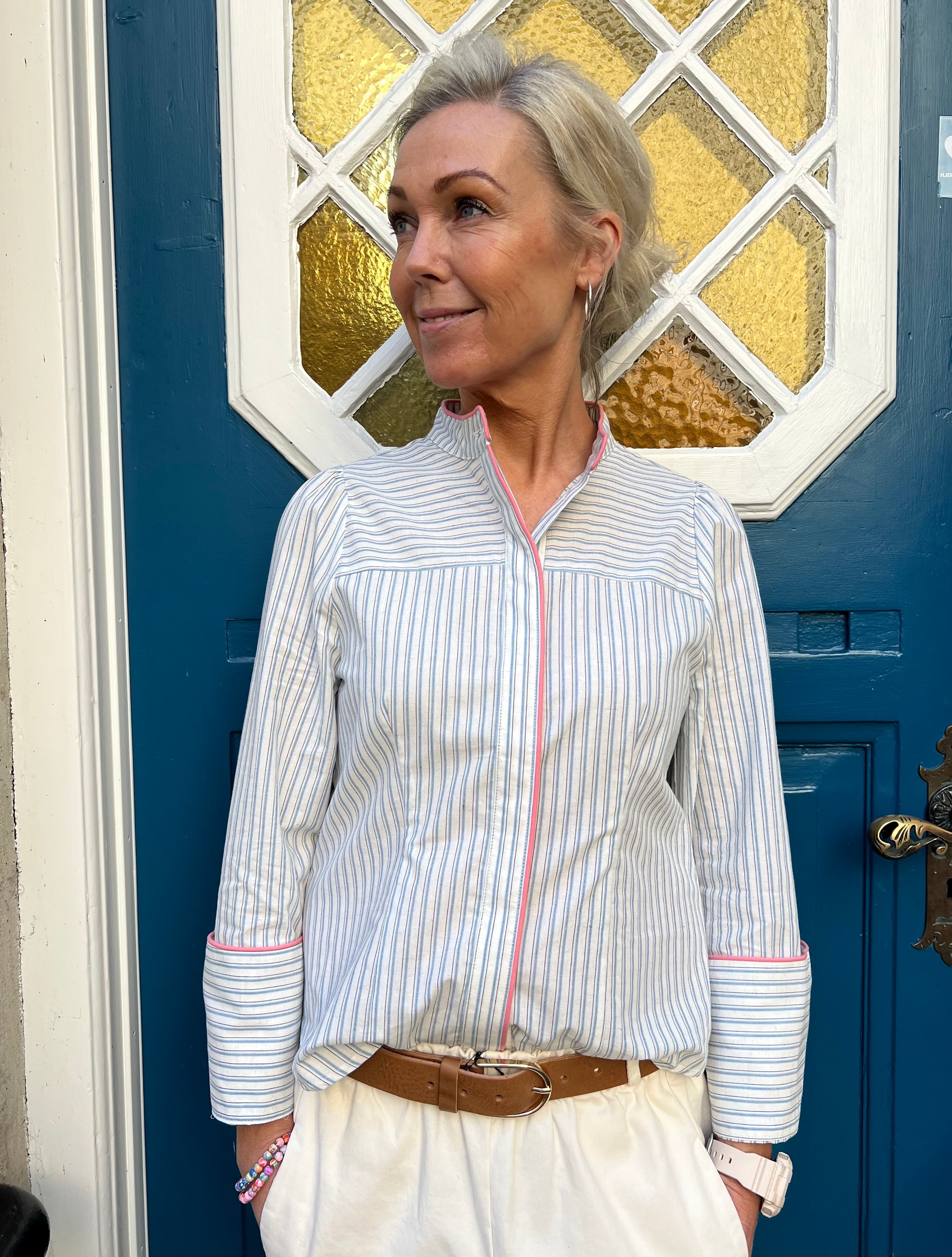 NicoGO Go Shirt - Off white blue striped