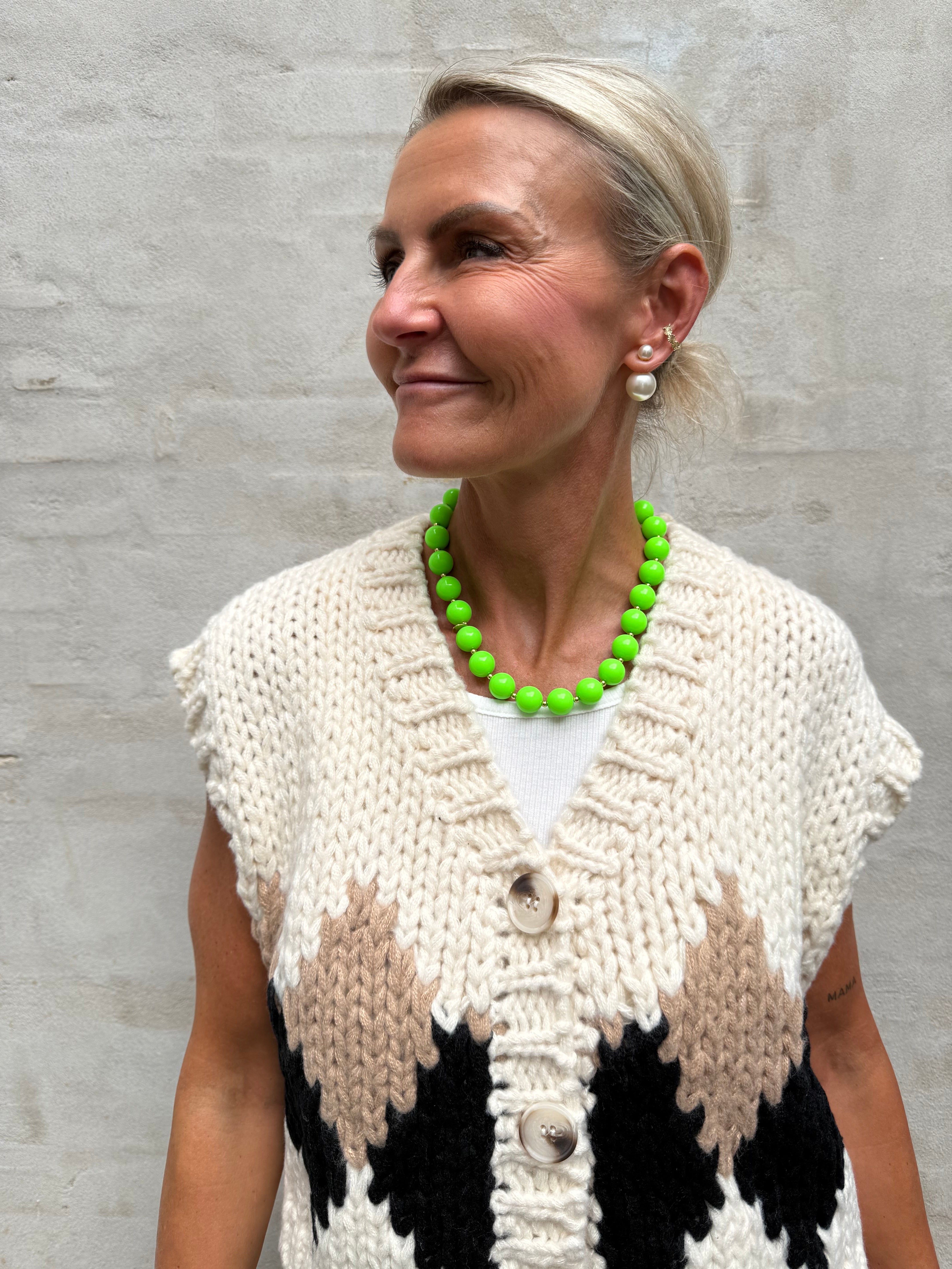 Colored & Gold Round Pearls Necklace - Green