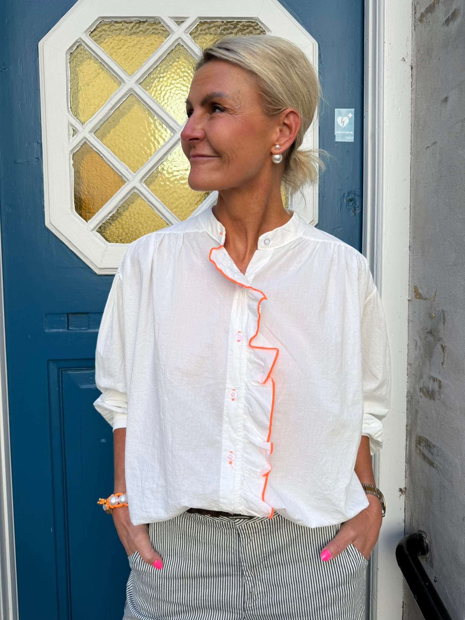 Karmen Shirt - White/Neon Orange