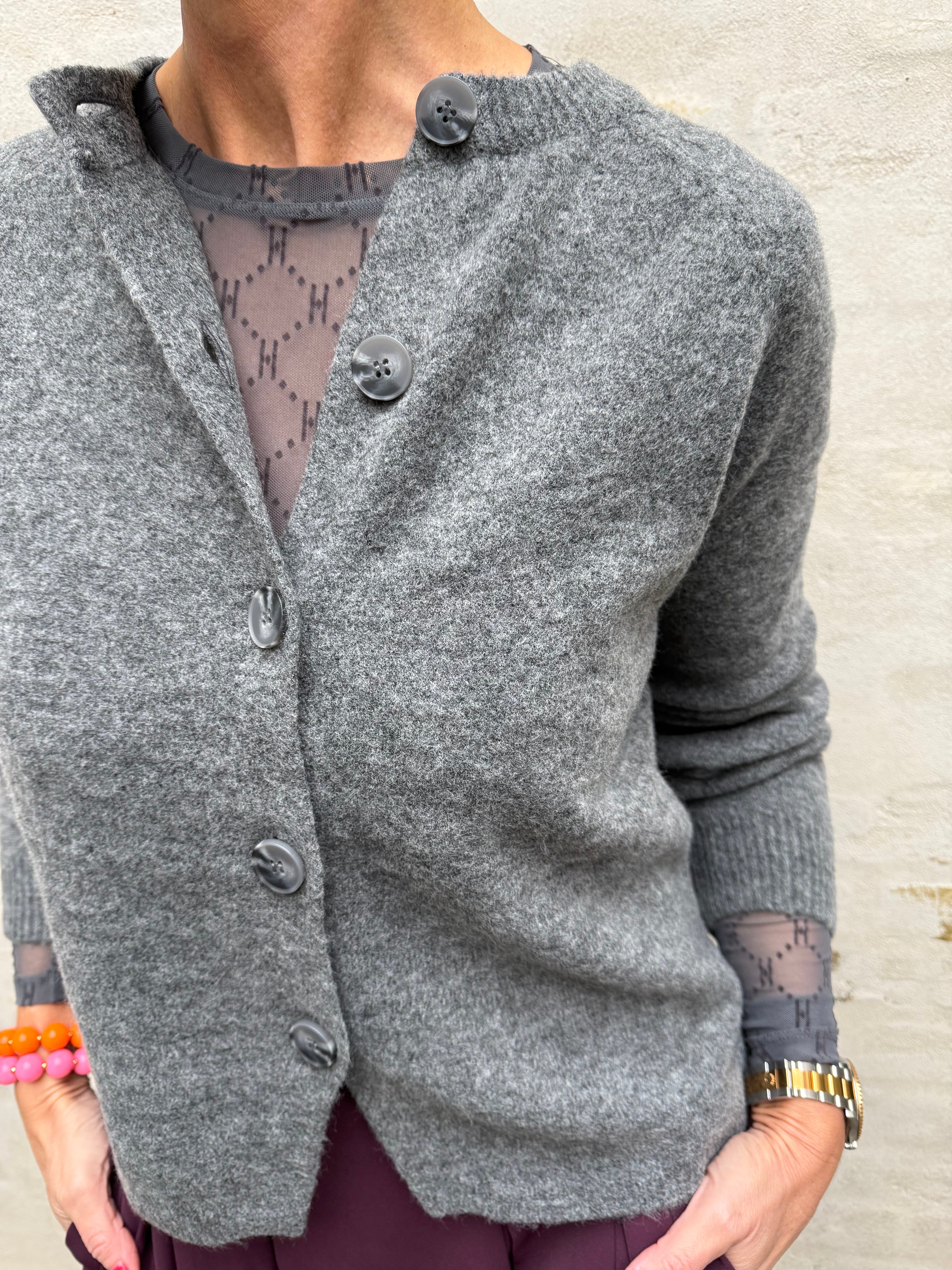JIKO LS KNIT CARDIGAN - Medium Grey Melange