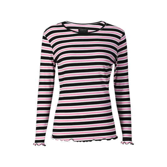 Natalia round neck blouse black/bubblegum/white stripe