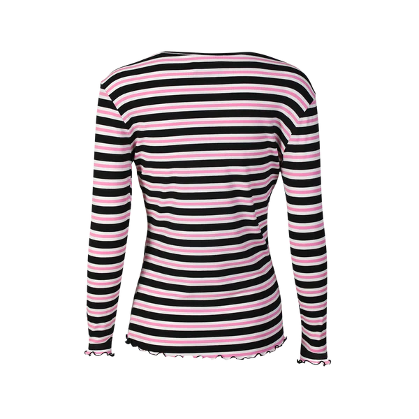 Natalia round neck blouse black/bubblegum/white stripe