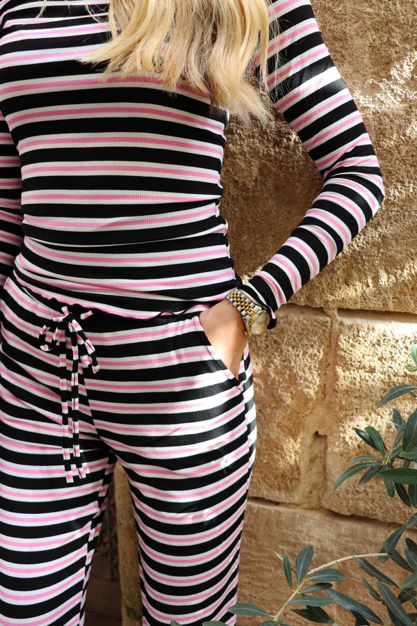 Natalia straight pants Black/Bubblegum/White Stripe