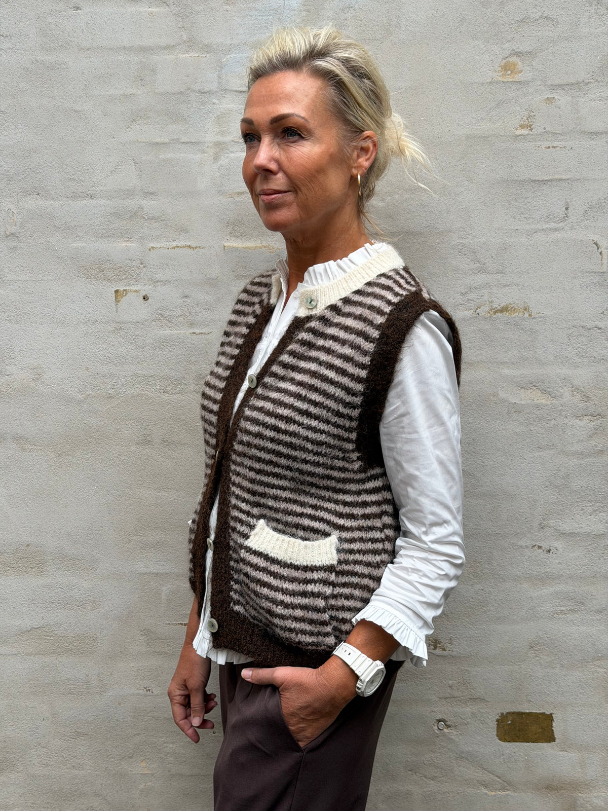 Striped Vest - Brown/Beige/Off White