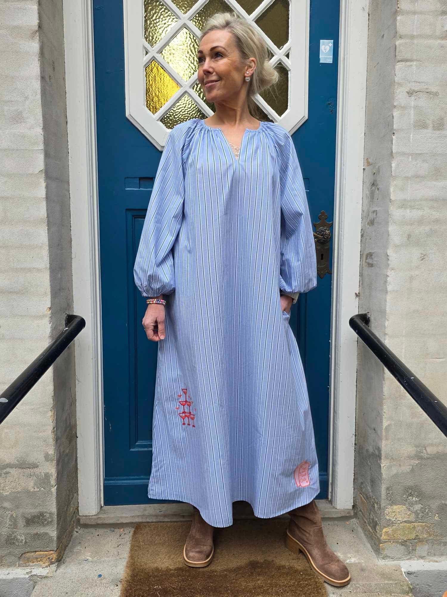 The Champagne Long Dress - Blue Stripe