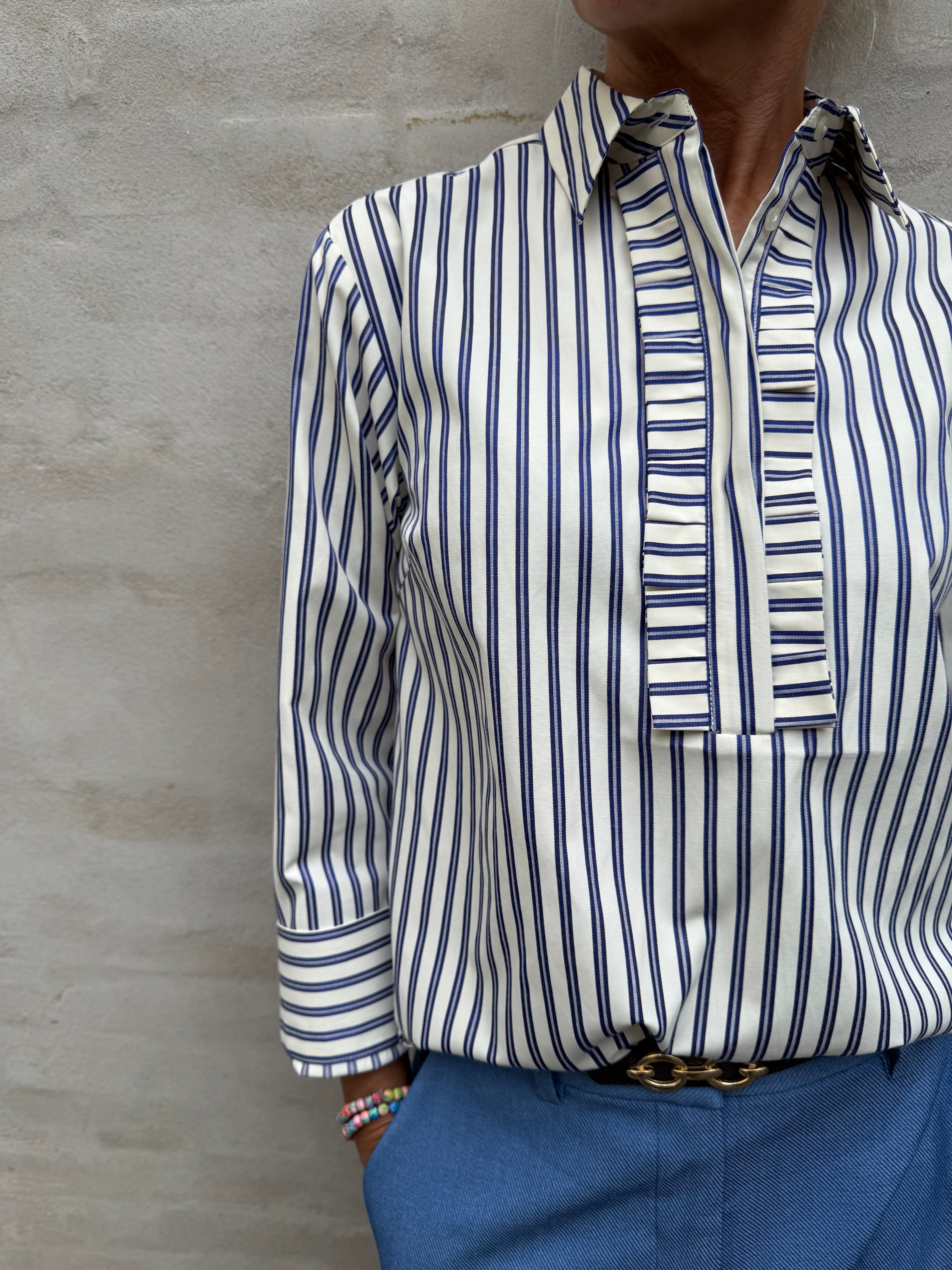 Samson Stripe Frill Shirt - Navy