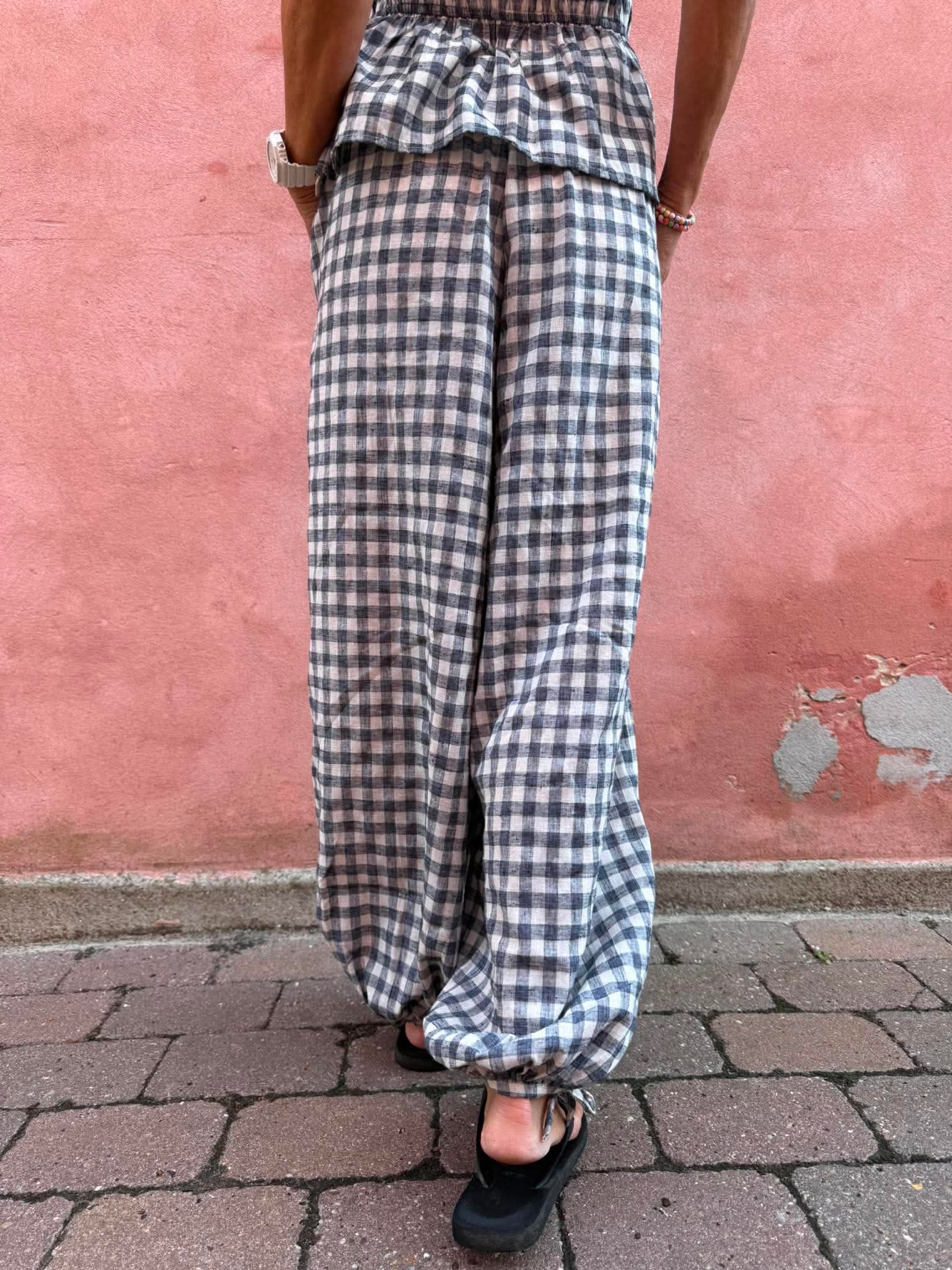 Roxane Balloon Check Pants - Black