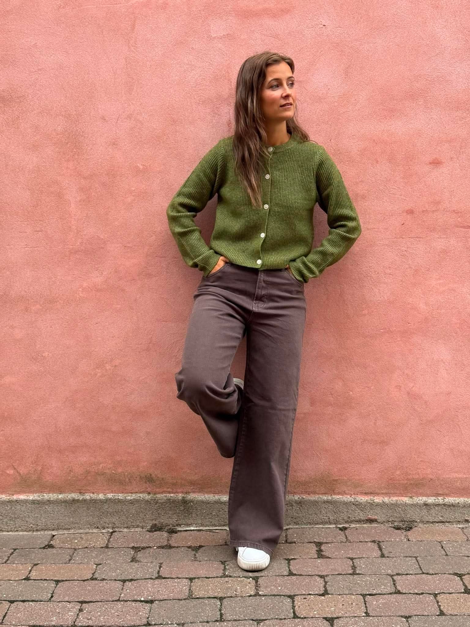 SILLY LS O-NECK KNIT CARDIGAN - Sphagnum MELANGE