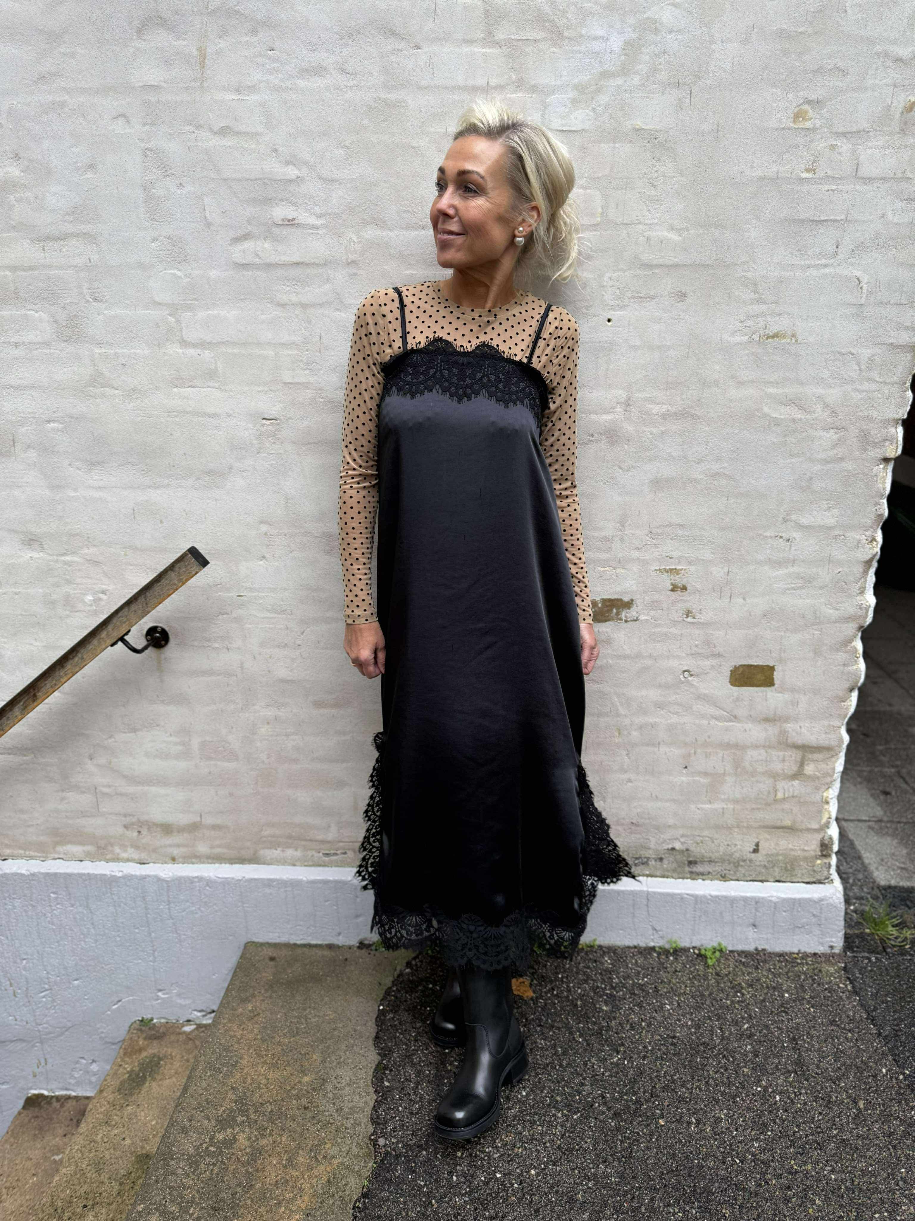 Evie Lace Strap Dress - Black