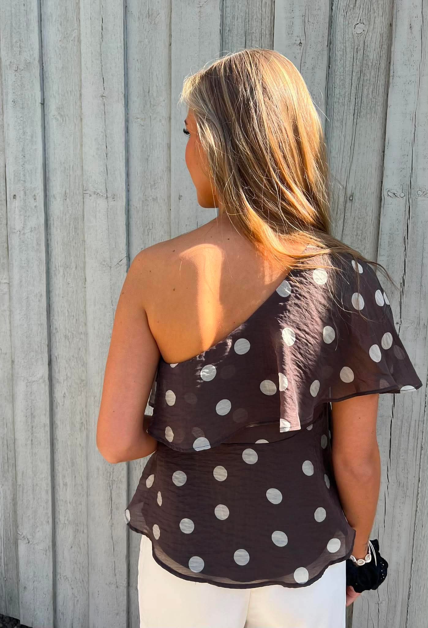 FAY LIFE ONE-SHOULDER TOP - Chocolate Torte PRISTINE DOT