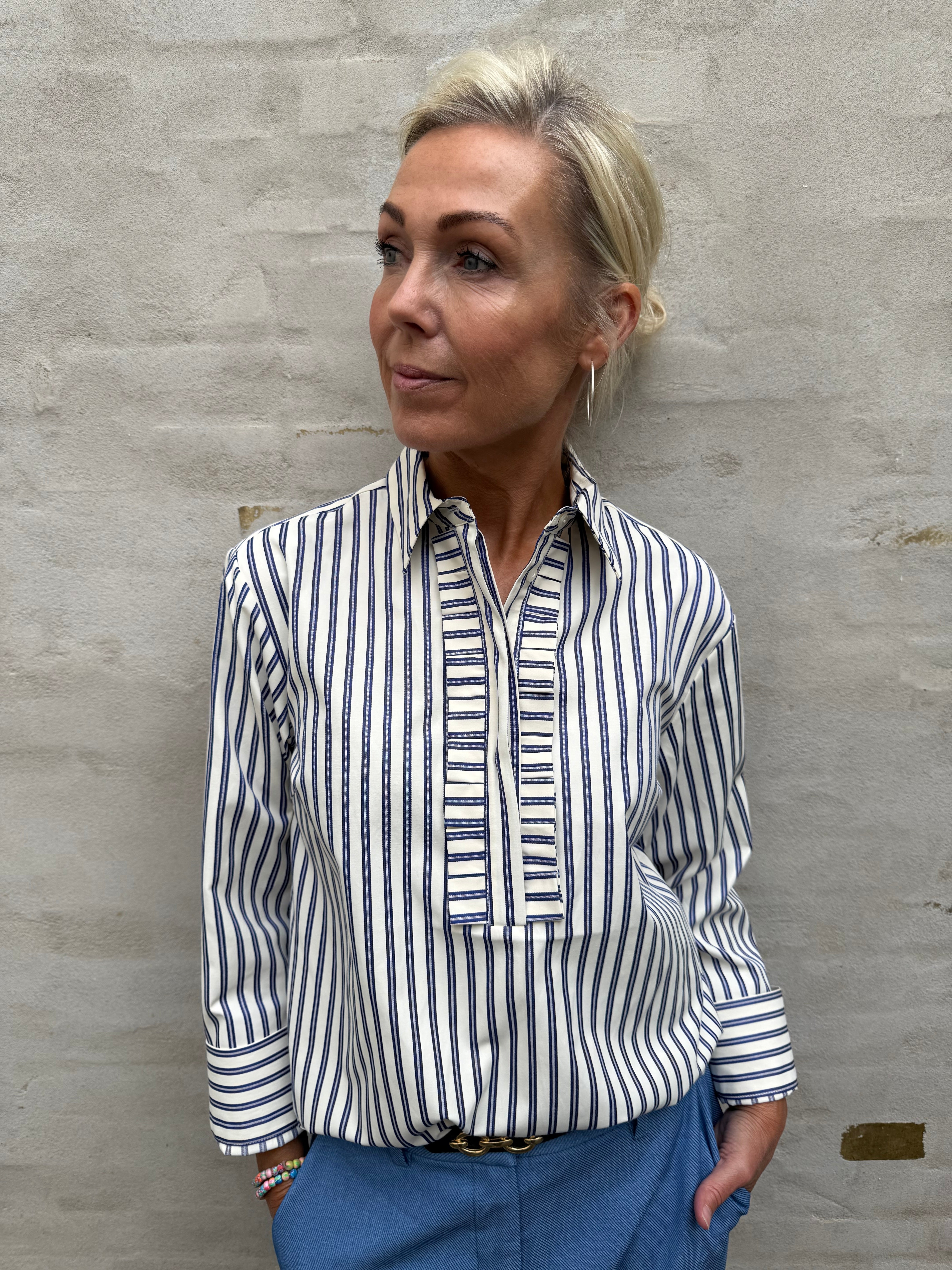 Samson Stripe Frill Shirt - Navy
