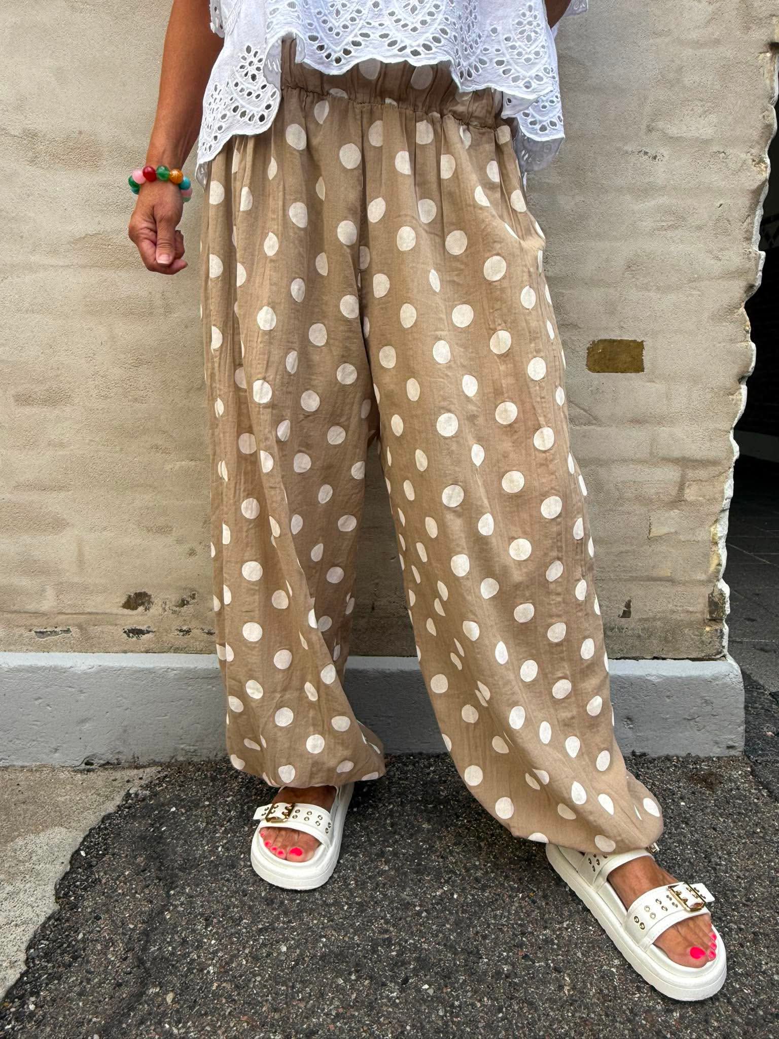 Polka Dot Pants - Beige/White