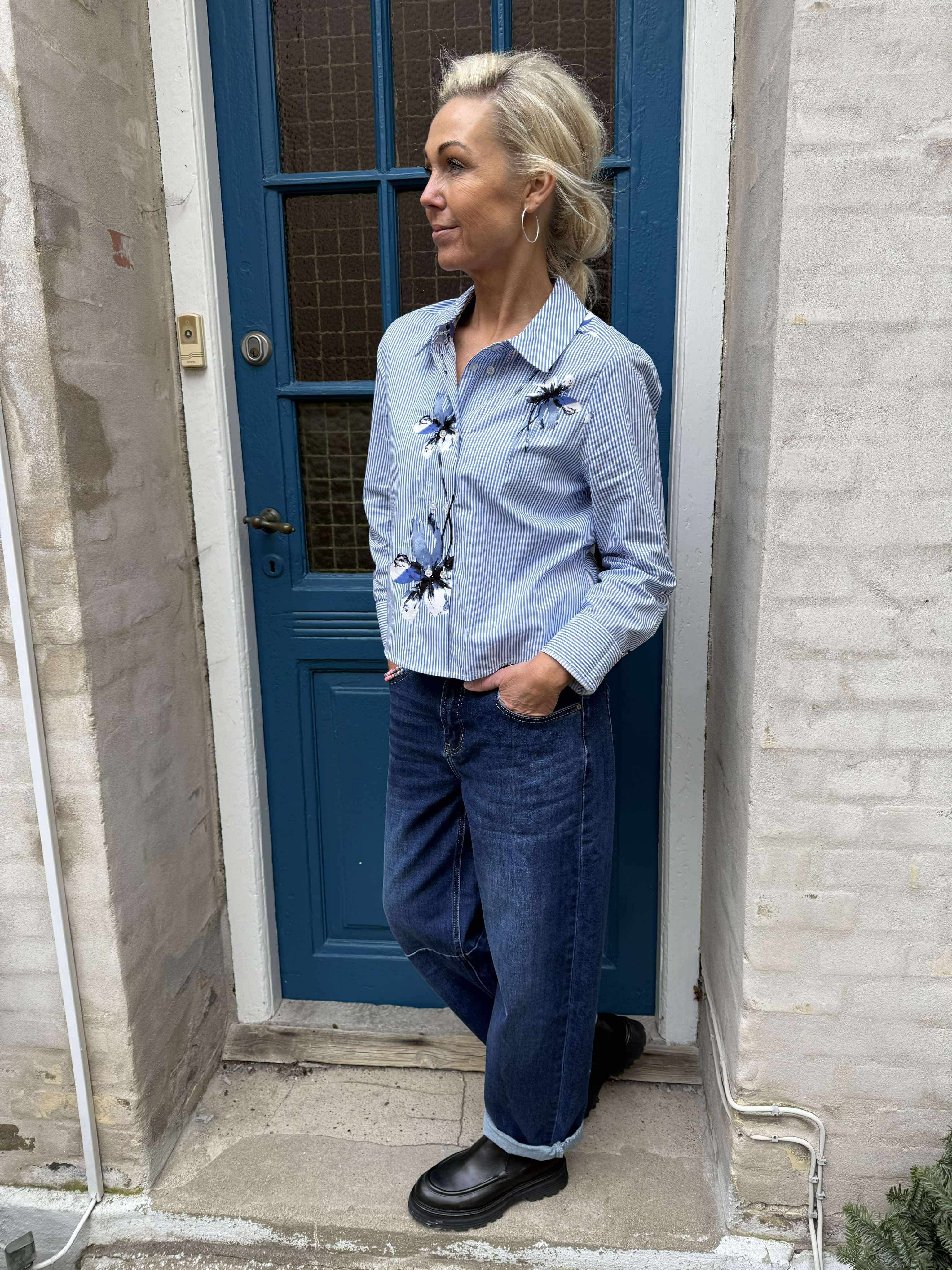 Brila Shirt - Blue Flower Stripe